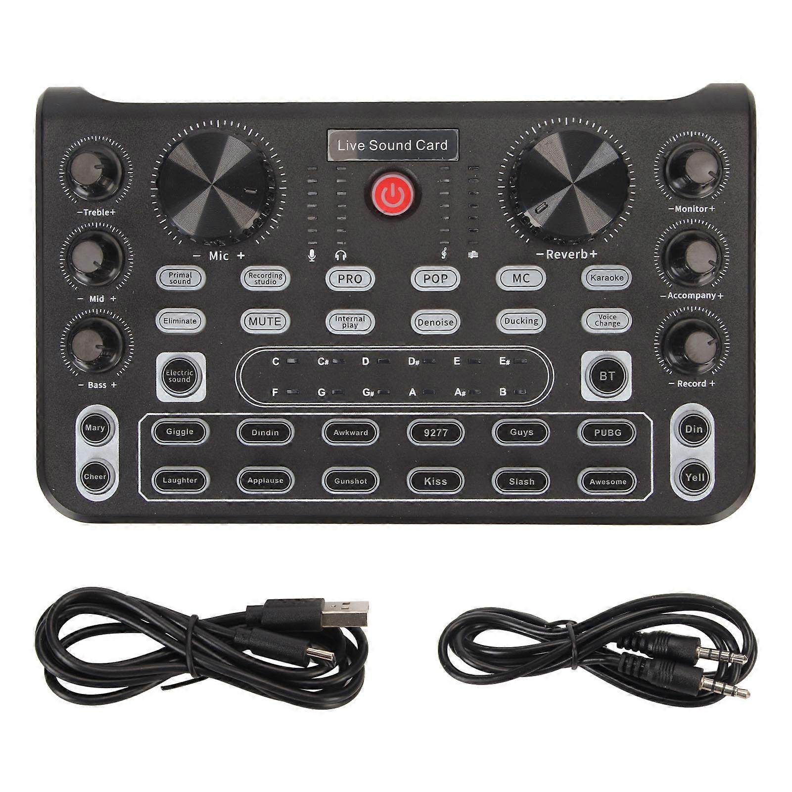 Live Sound Card with Multi Sound Effects Bluetooth Noise Reduction Sound Mixer Board for Mobile Phone Karaoke Broadcast