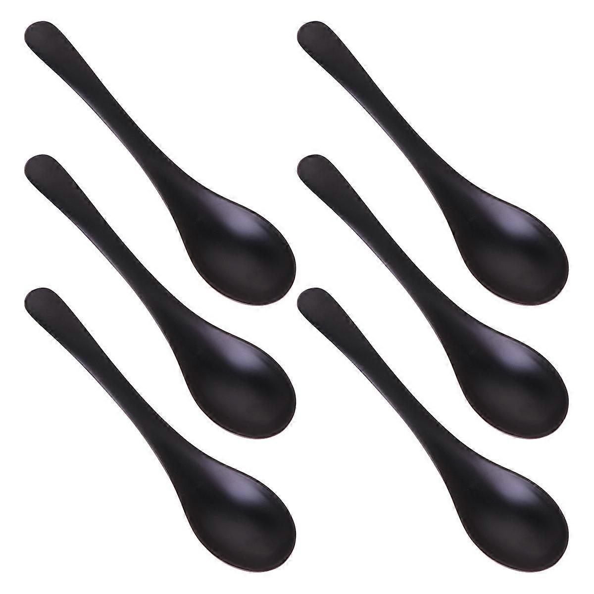 6PCS A5 Melamine Flatware Black Imitation Porcelain Soup Spoon Durable Tableware for Home (YG140155)