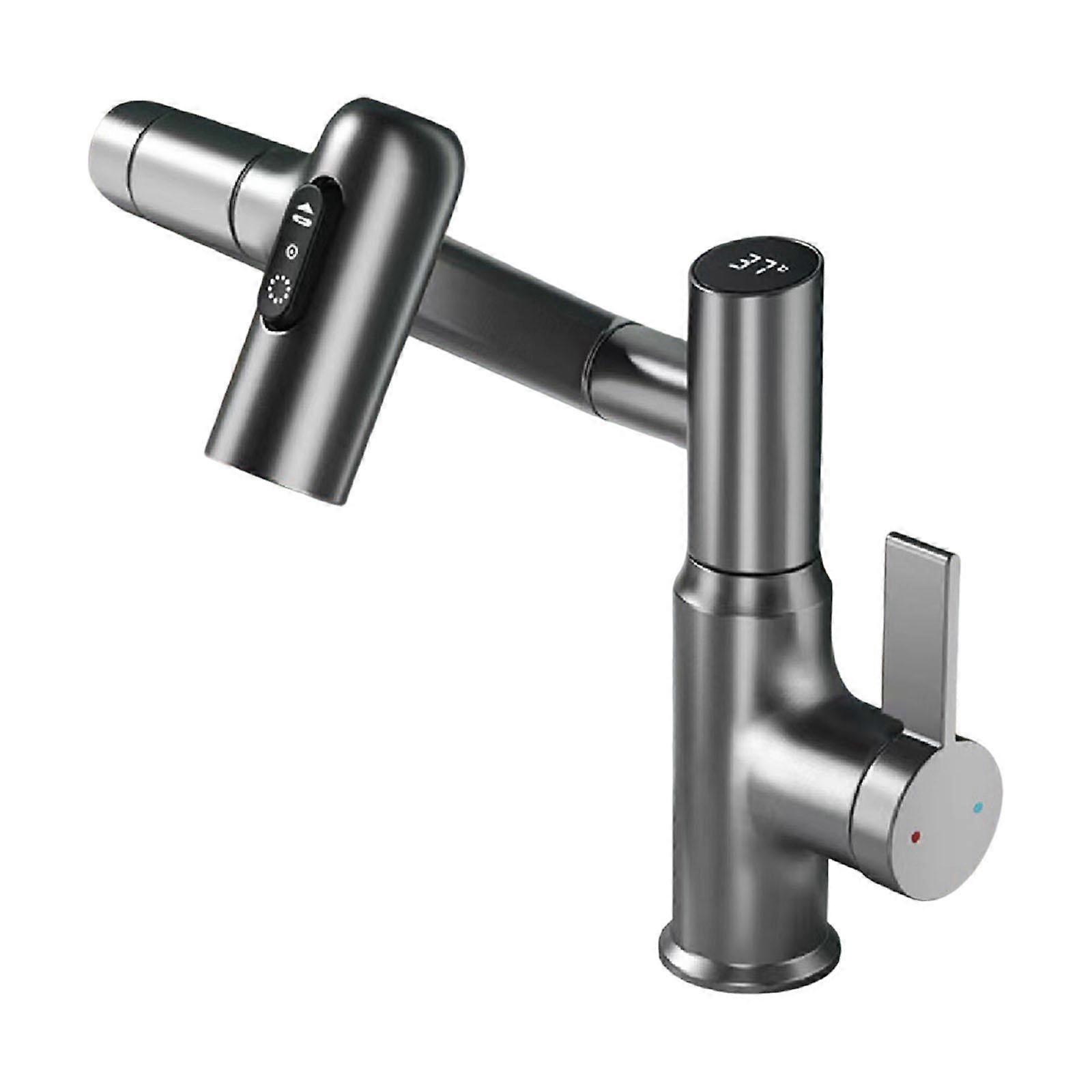 Rotatable Bathroom Faucet with Temperature Display Kitchen Sink 360 Rotating gray