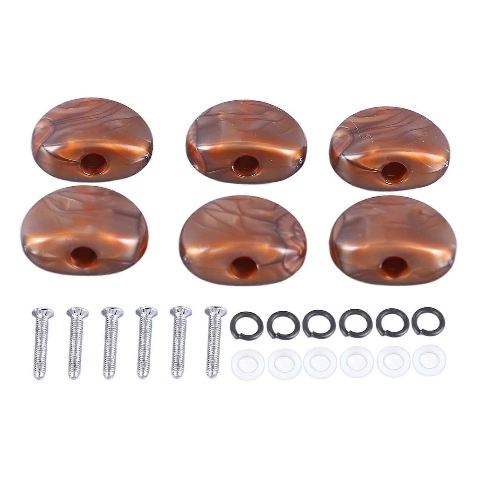 6pcs Electric Guitar Tuning Peg Key Button Semicircle Shape Folk Classical Guitar Tuning Peg Handle Coffee Color