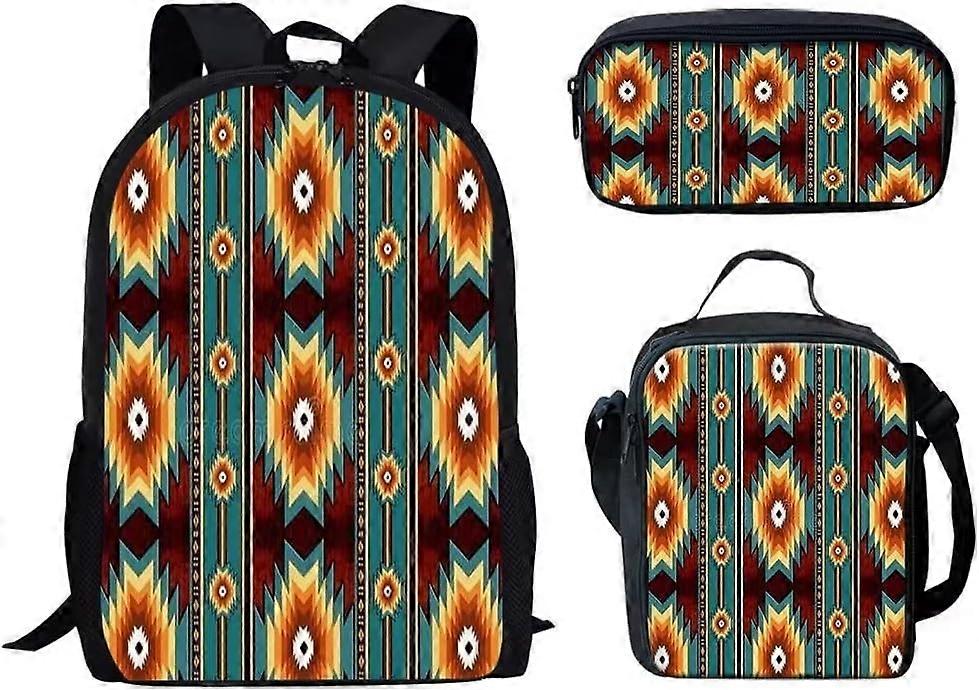 مجموعة حقيبة ظهر مدرسية نافاجو في جنوب غرب إفريقيا مع مقلمة وصندوق غداء للابتدائية في المدارس الإعدادية بنات الأولاد في سن المراهقة والأطفال والمراهقين Bookba