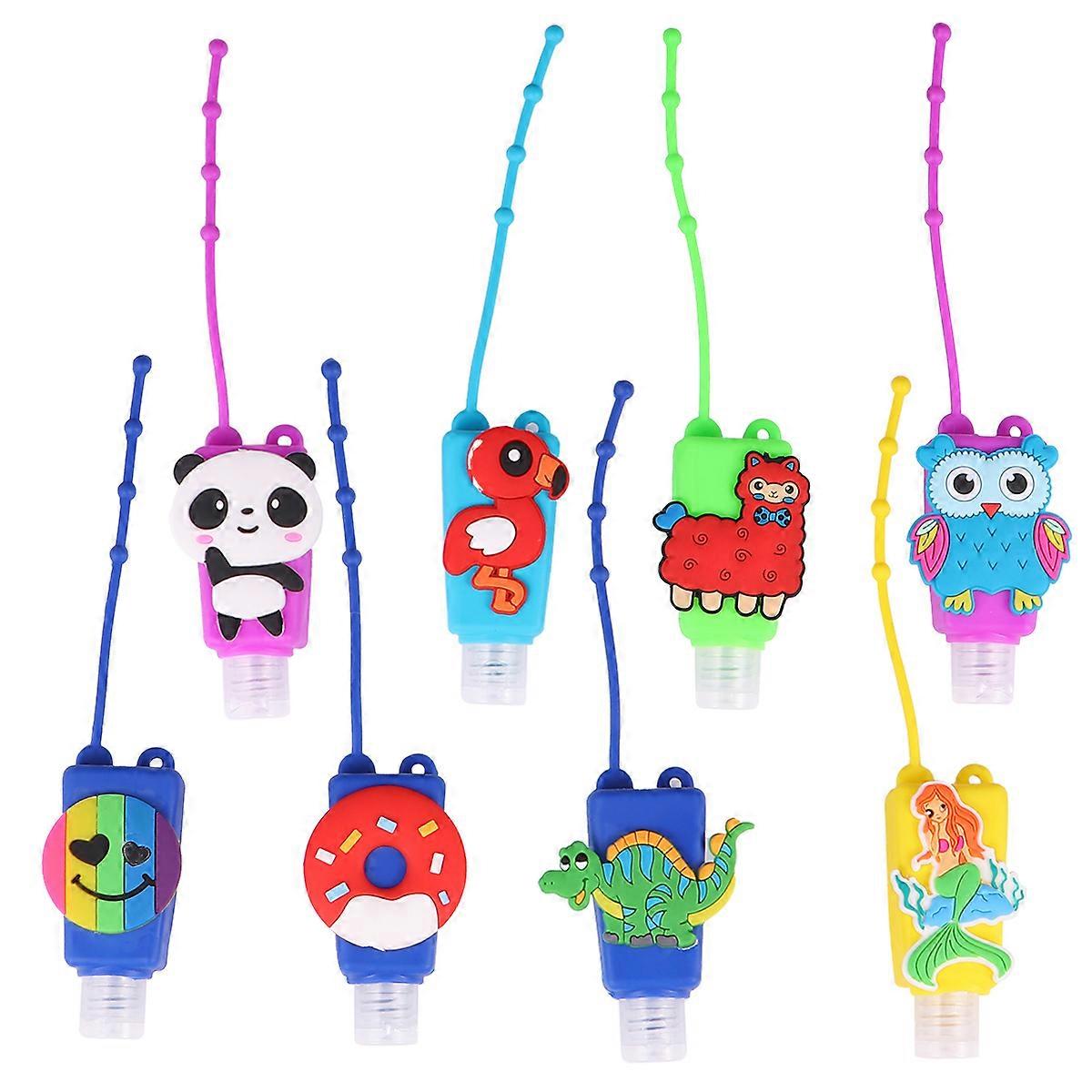 8pcs  Portable Hand Sanitizer Silicone Bottle Cartoon Pattern Cover (As Shown)