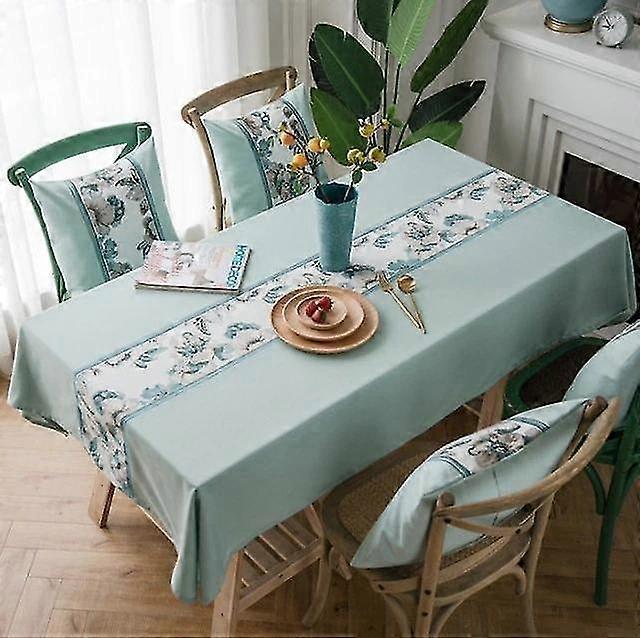 Tablecloths 135cm Embroidered Floral Decoration Linen With Tassel Waterproof Padded Tablecloth Light Green