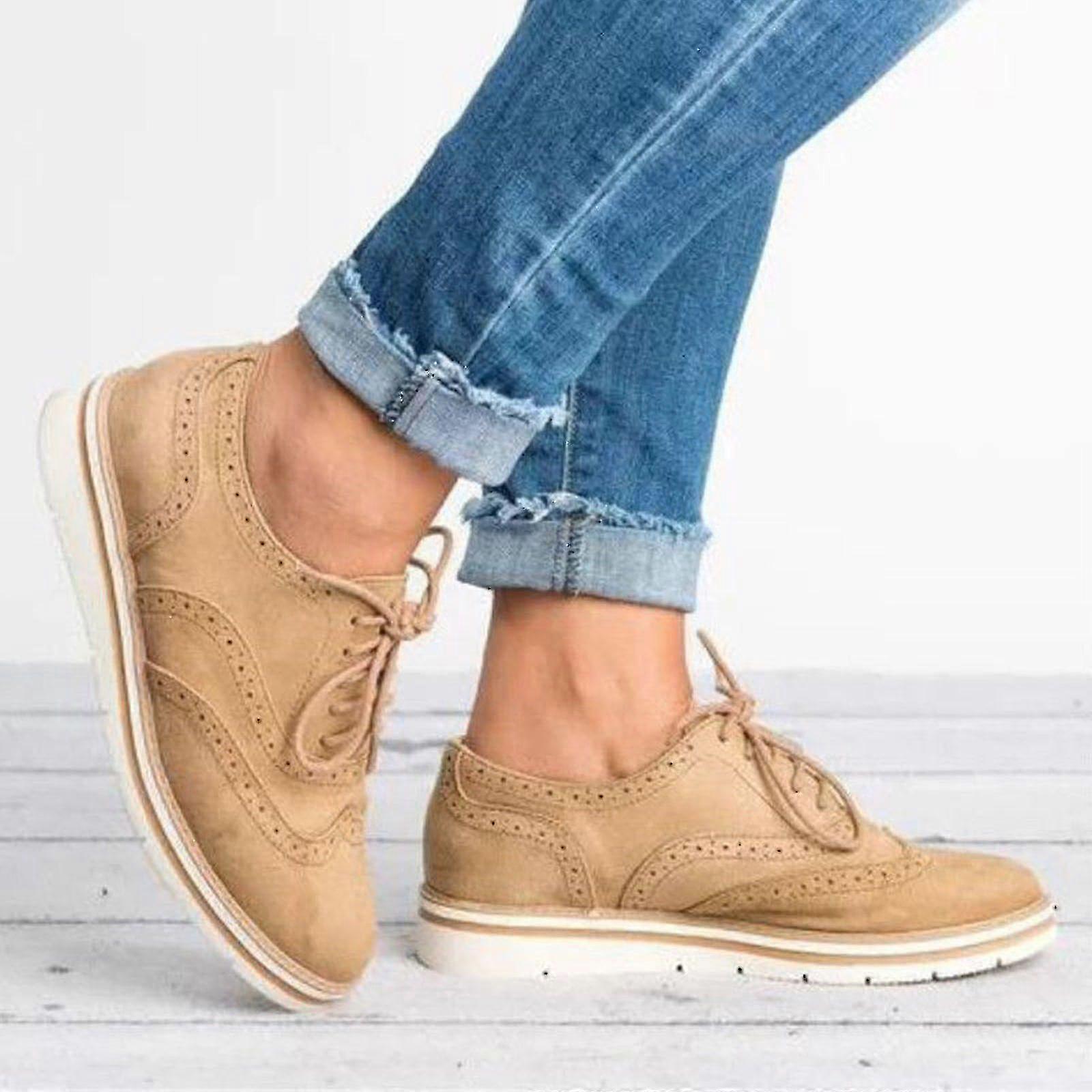 Hmwy-women Flat Oxford Brogue Lace-up Pumps Office Sneakers Shoes