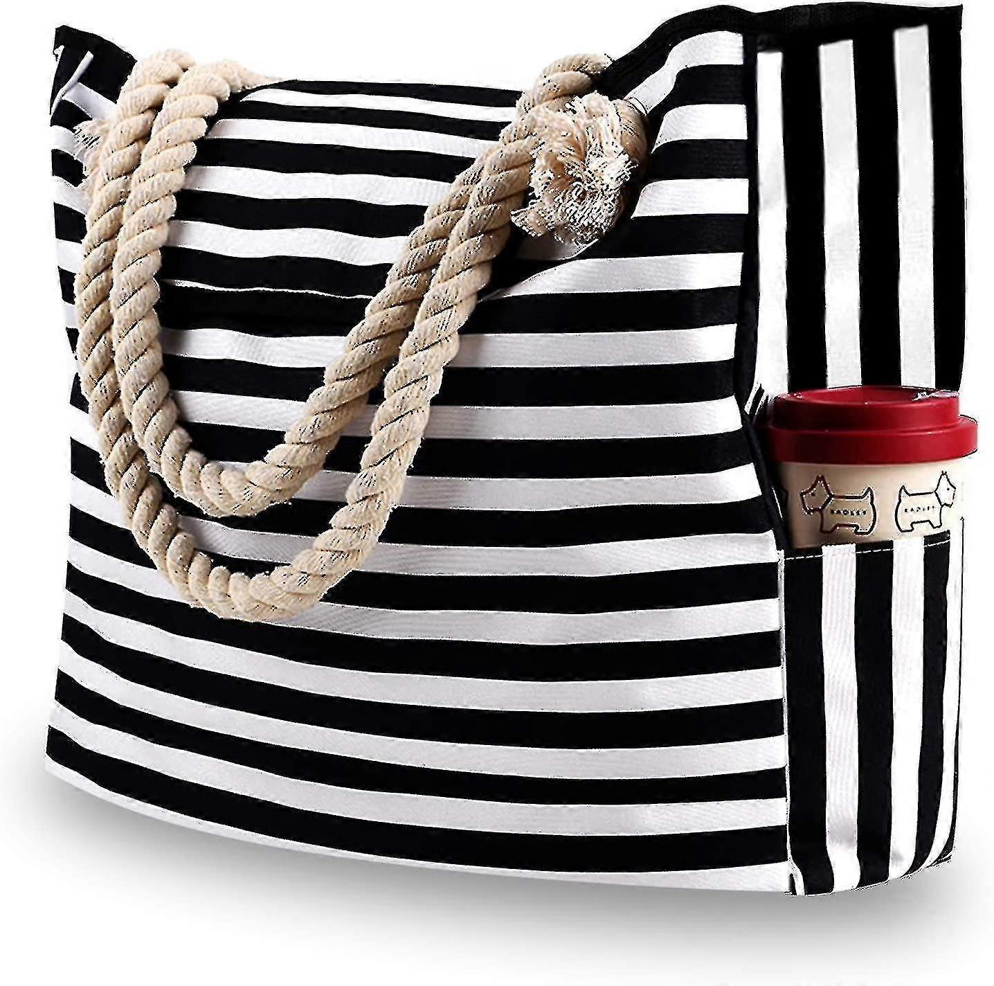 Extra Large Waterproof Canvas Beach Bag With 4 Inner Pockets For Travel Gym Swim And Beach Holiday