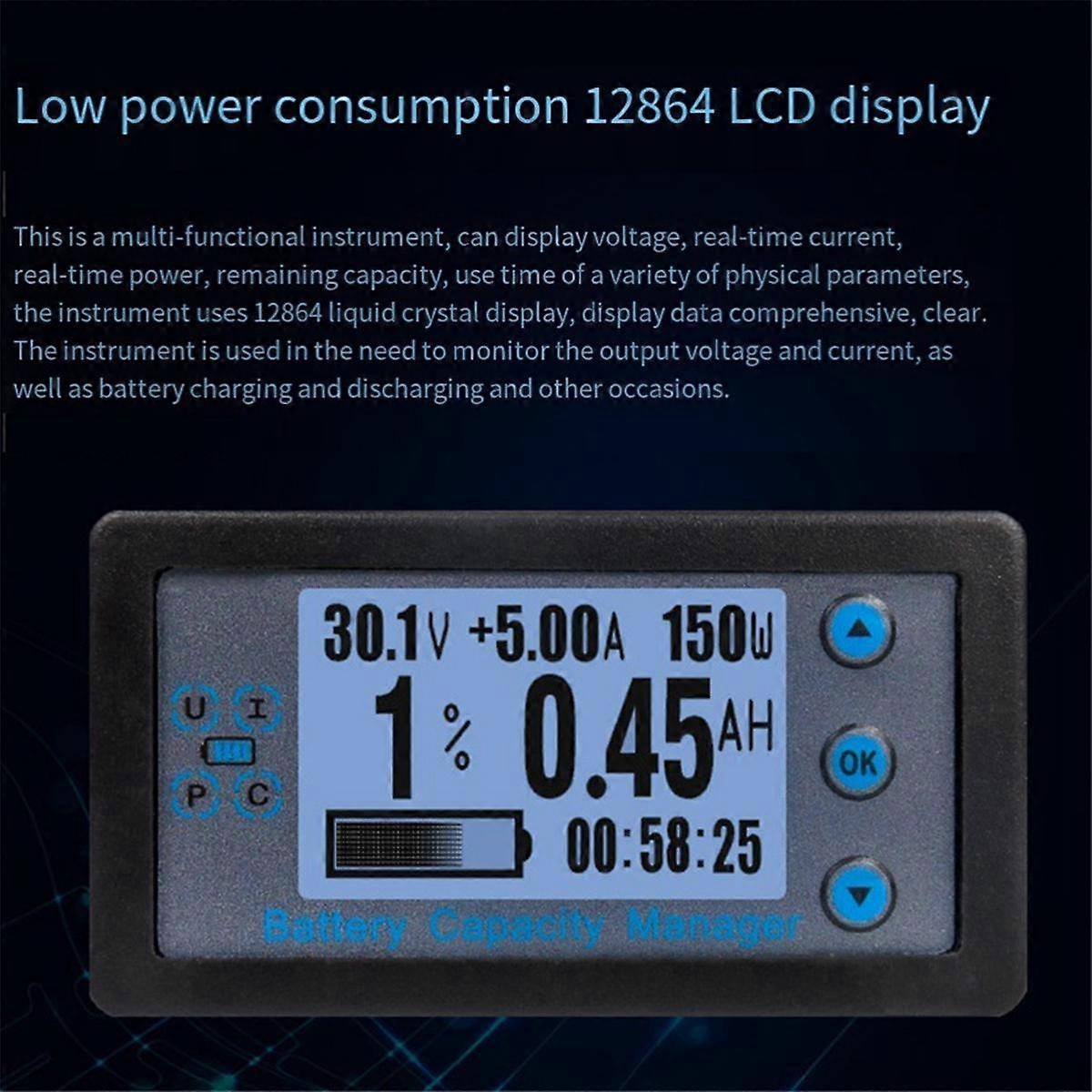 VA9210 120V 200A Digital Voltmeter Ammeter Battery Capacity Indicator Hall Coulomb Meter Tester Power Detector
