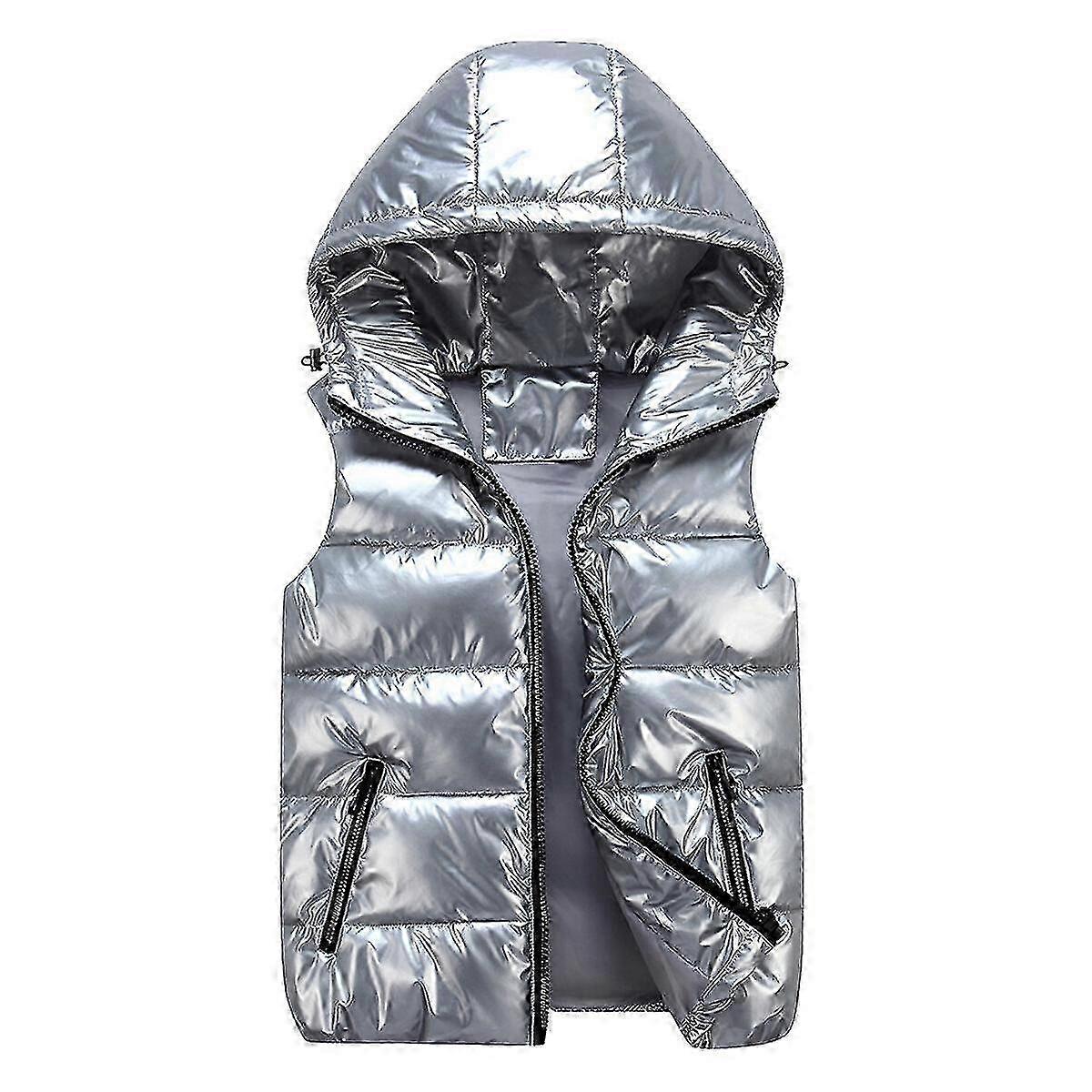 Sliktaa Unisex γυαλιστερό αδιάβροχο αμάνικο μπουφάν ελαφρύ γιλέκο puffer