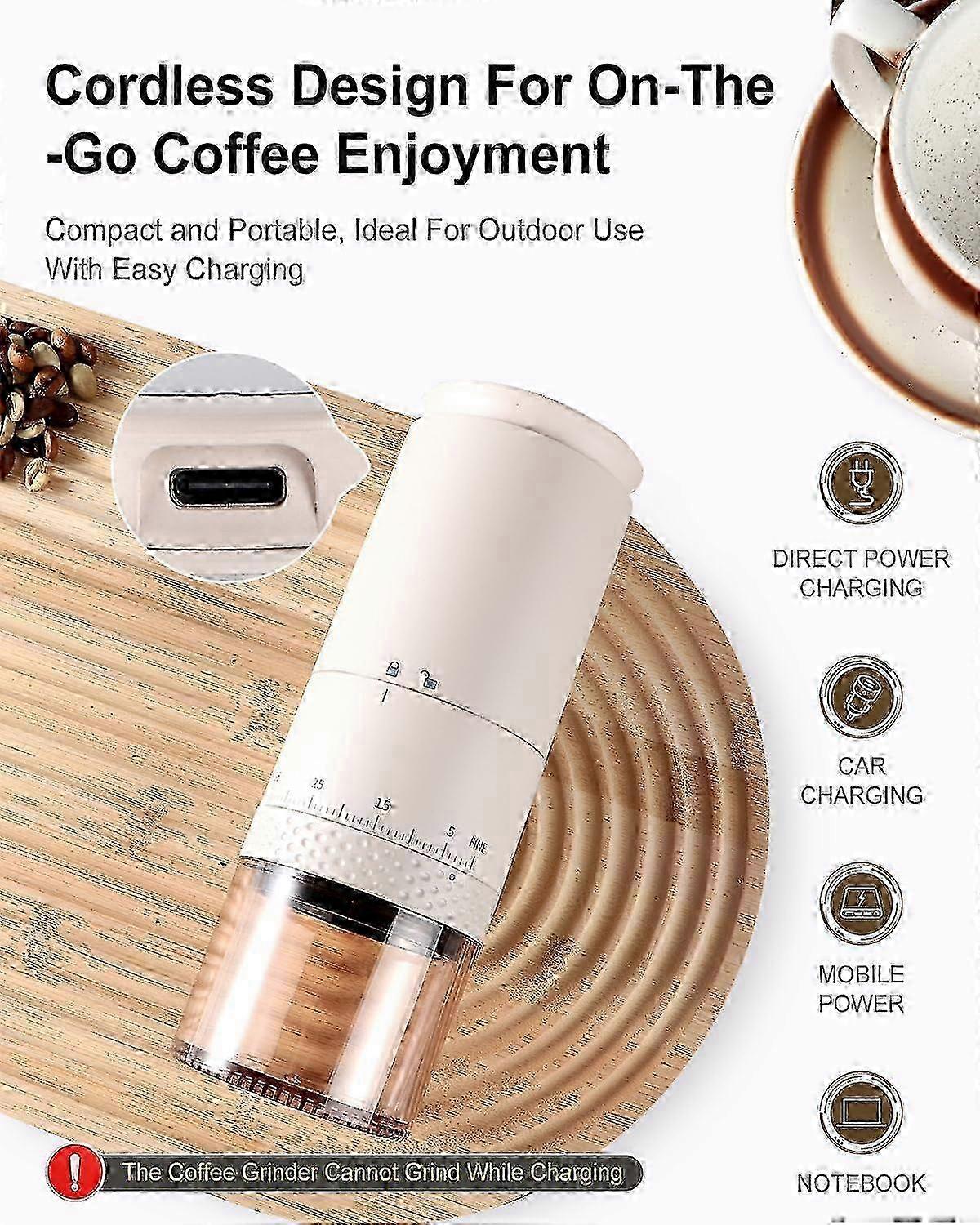 Electric Conical Burr Coffee Grinder, Rechargeable Small Coffee Bean Grinder With 38 Adjustable Grind Settings, Compact Cordless Travel Grinder