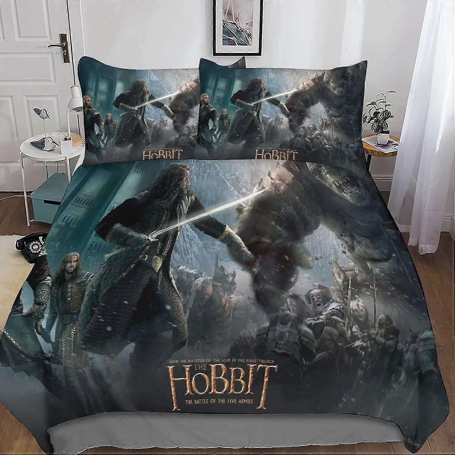 3D The Hobbit Duvet Cover, 3 Pieces with Pillowcases, Microfiber Set, Zipper Closure, Bedding Set for Adults and Children Double