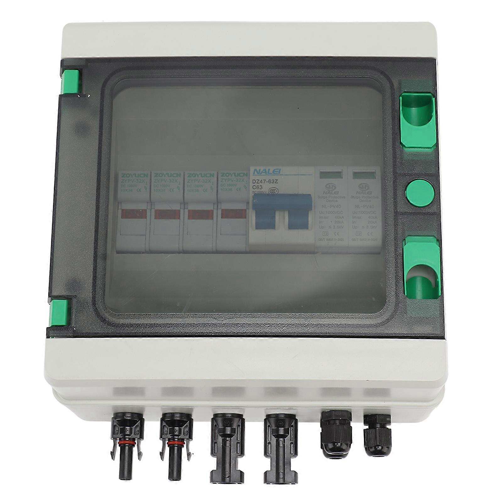 Solar PV Combiner Box 2 String Plastic 15A Fuse Lightning Protection Circuit Breaker 2 In 1 Out DC1000V IP65 Waterproof