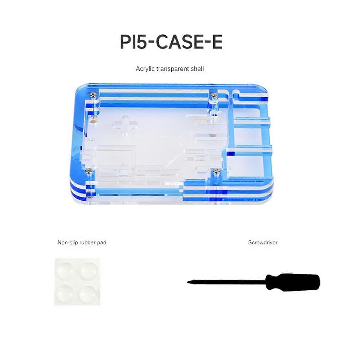 Transparent and Blue 5 Layers Acrylic Case for 5, Supports Installing Official Active Cooler