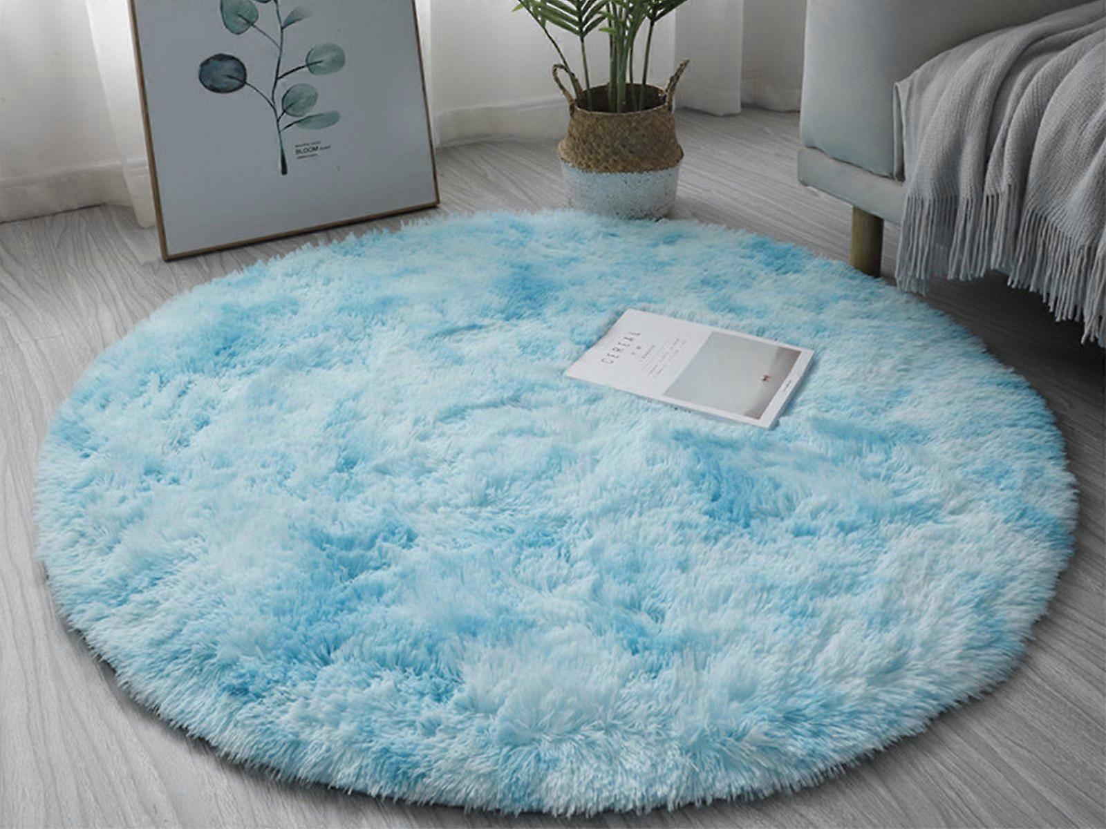 160x160cm Dyed Plush Round Rug Non Slip Shaggy Carpet Shag Area Floor Mat Blue