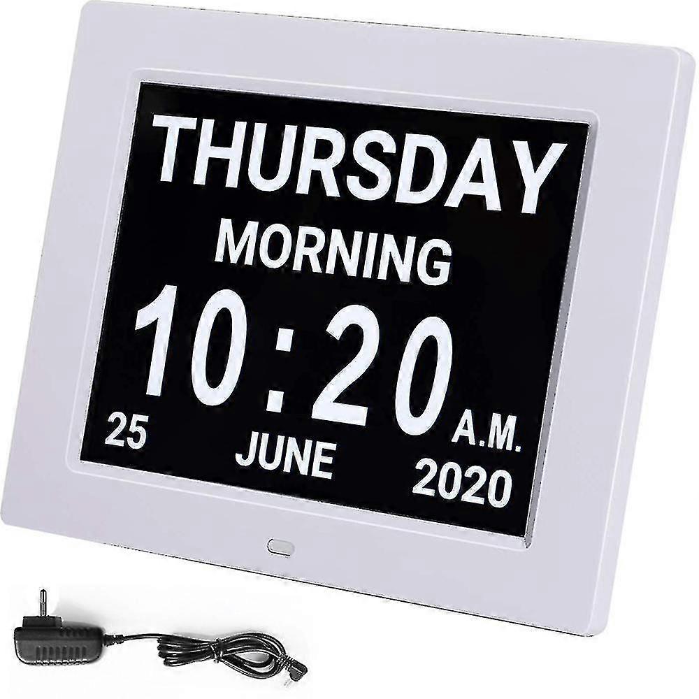 Digital Calendar Alarm Day Clock With 8" Large Screen Display, Am Pm, 5 Alarm, Dementia Clocks Led Electronic Desk Calendar Elderly Alarm Clock Perpet