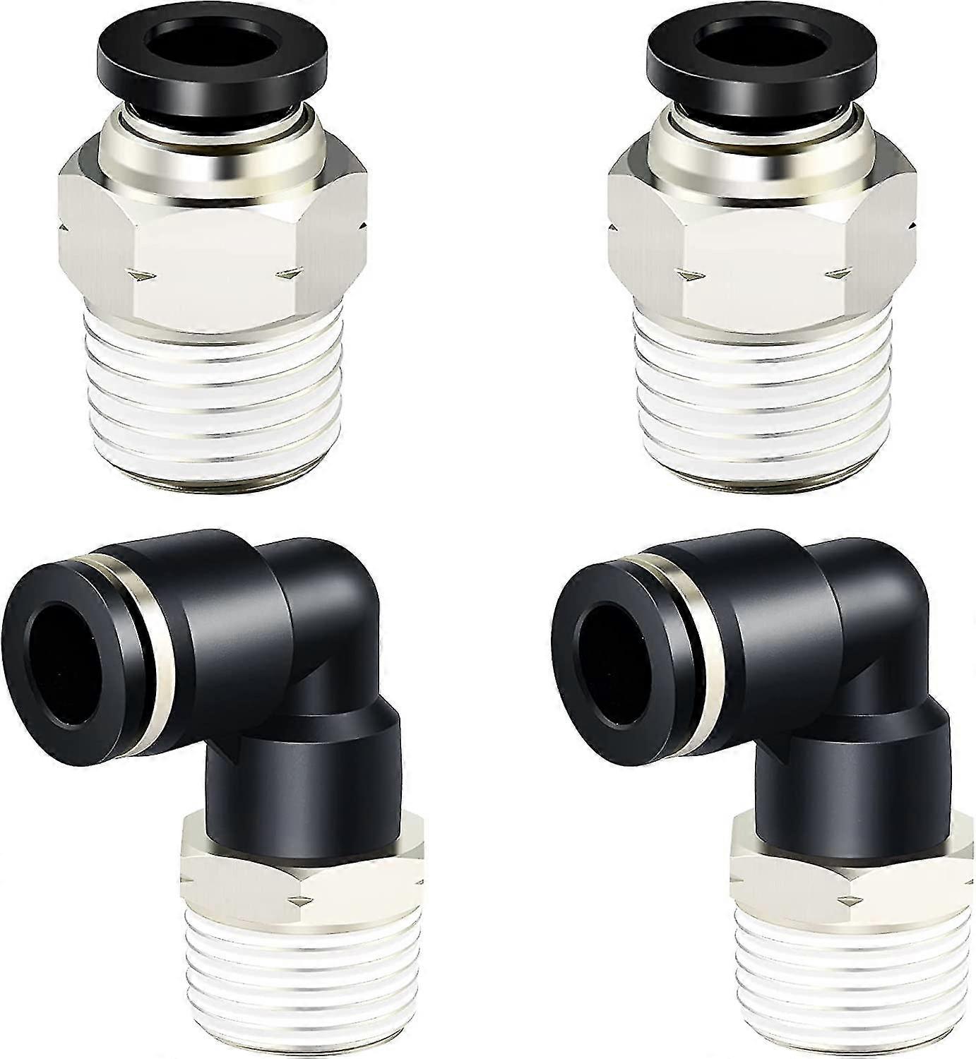 Yaju Pneumatic Elbow And Straight Tube Combination 1/4" Tube Od X 1/2" Npt Thread Push Connect Fitting 6mm (4pcs)