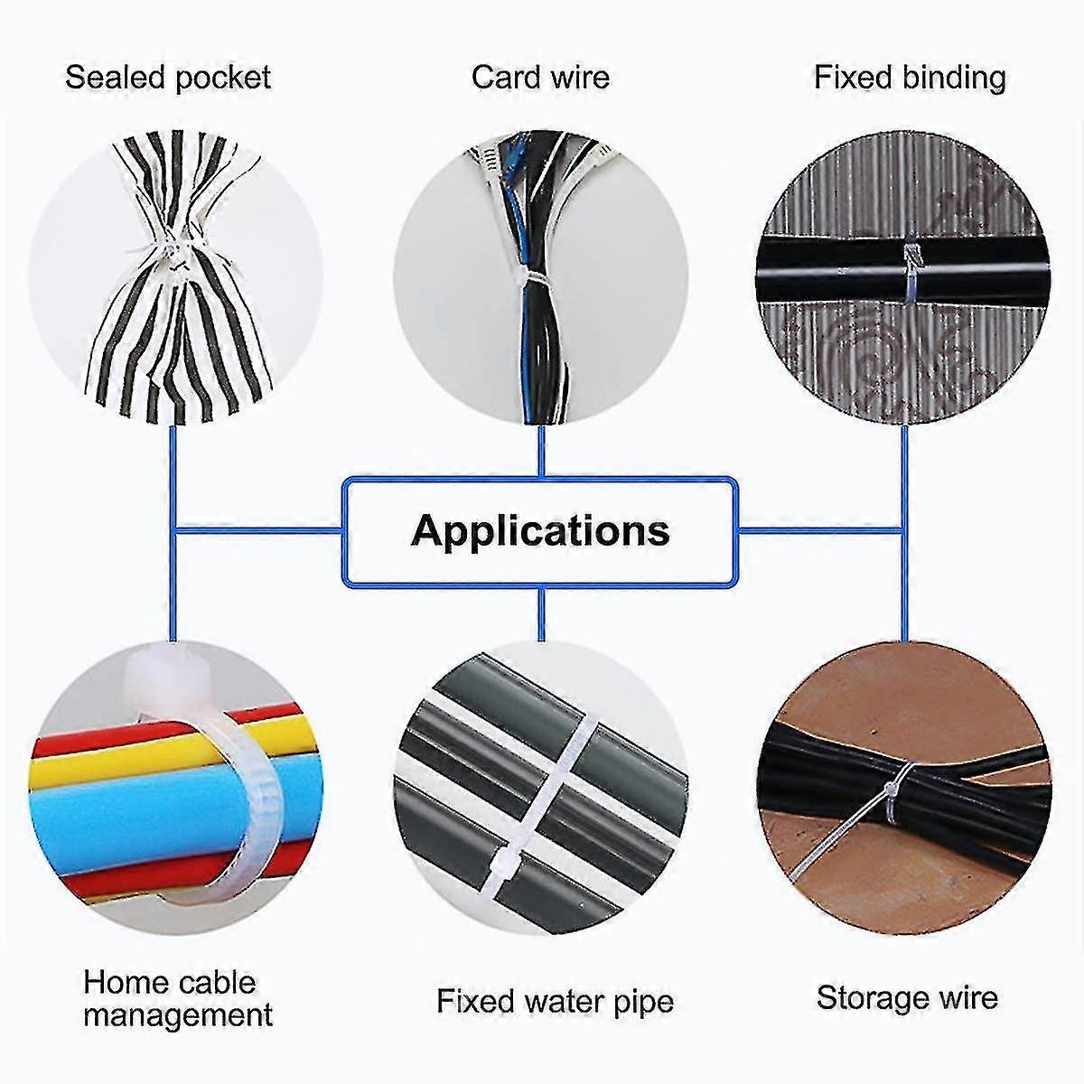 400 Pcs Black Nylon Zip Ties 2.5x100mm 2.5x200mm,3.6x300mm,4.6x300mm