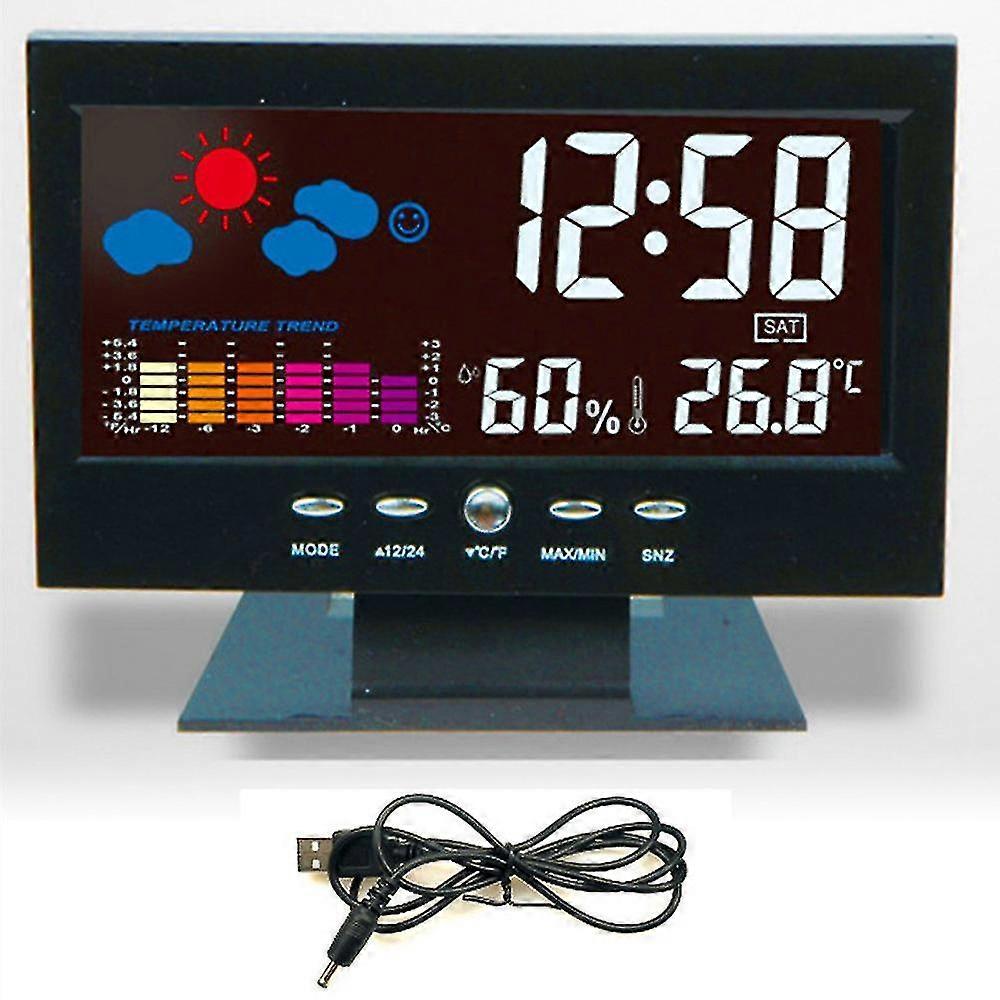 Perpetual Calendar Temperature And Humidity Color Screen Clock Weather Forecast Lcd Backlight Alarm Clock Voice Weather Clock