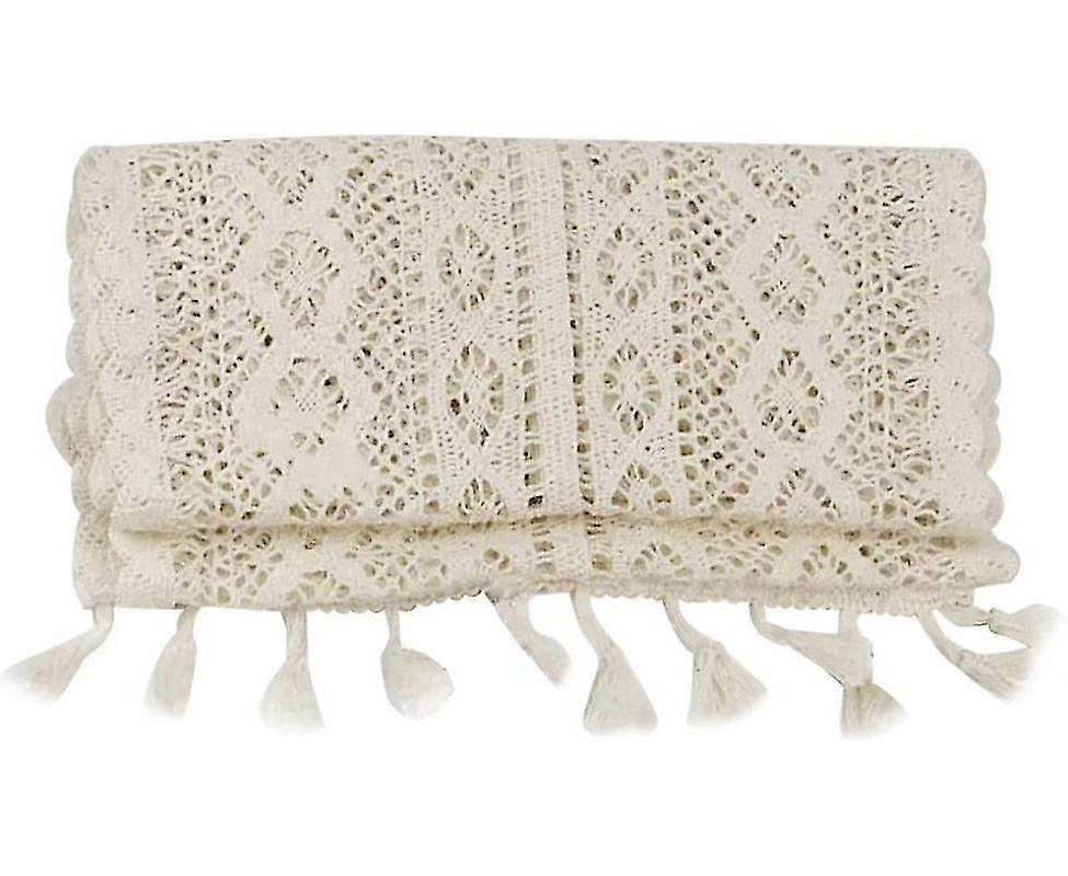 Table Runner Handwoven Boho Wedding Table Decor Bedding Blanket 24*240cm Beige