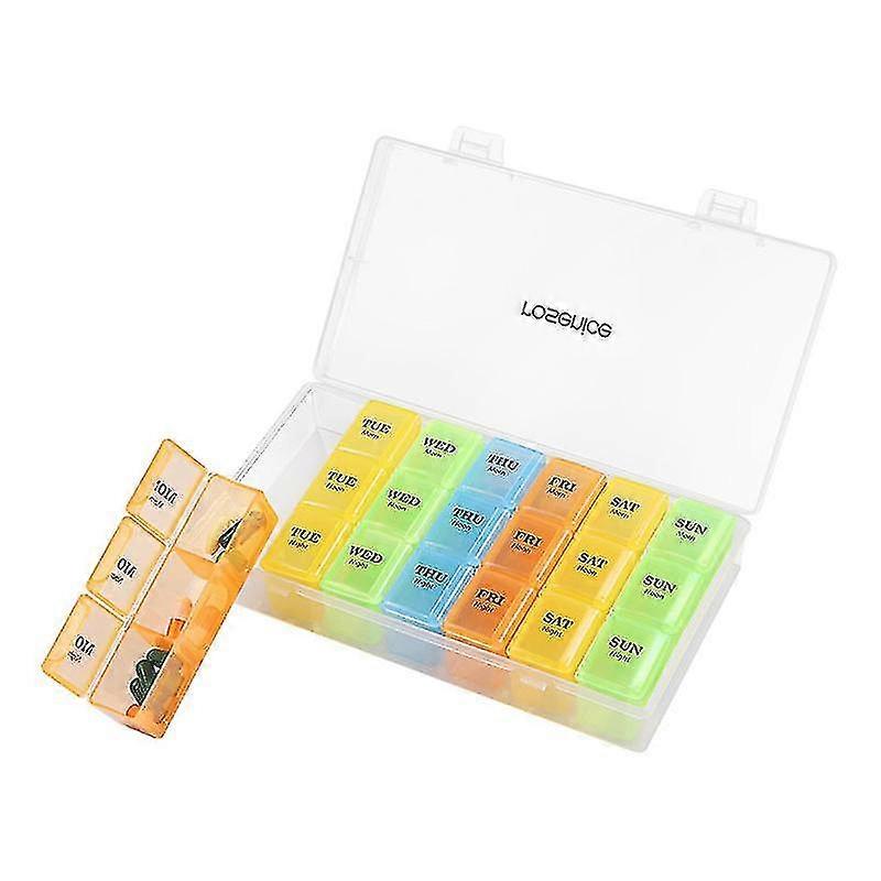 Rosenice 1 Set Weekly Pill Box Organiser Portable Dispensing Colorful 21 Grid Pill Boxes Mini Medicine Pill Tablet Organiser