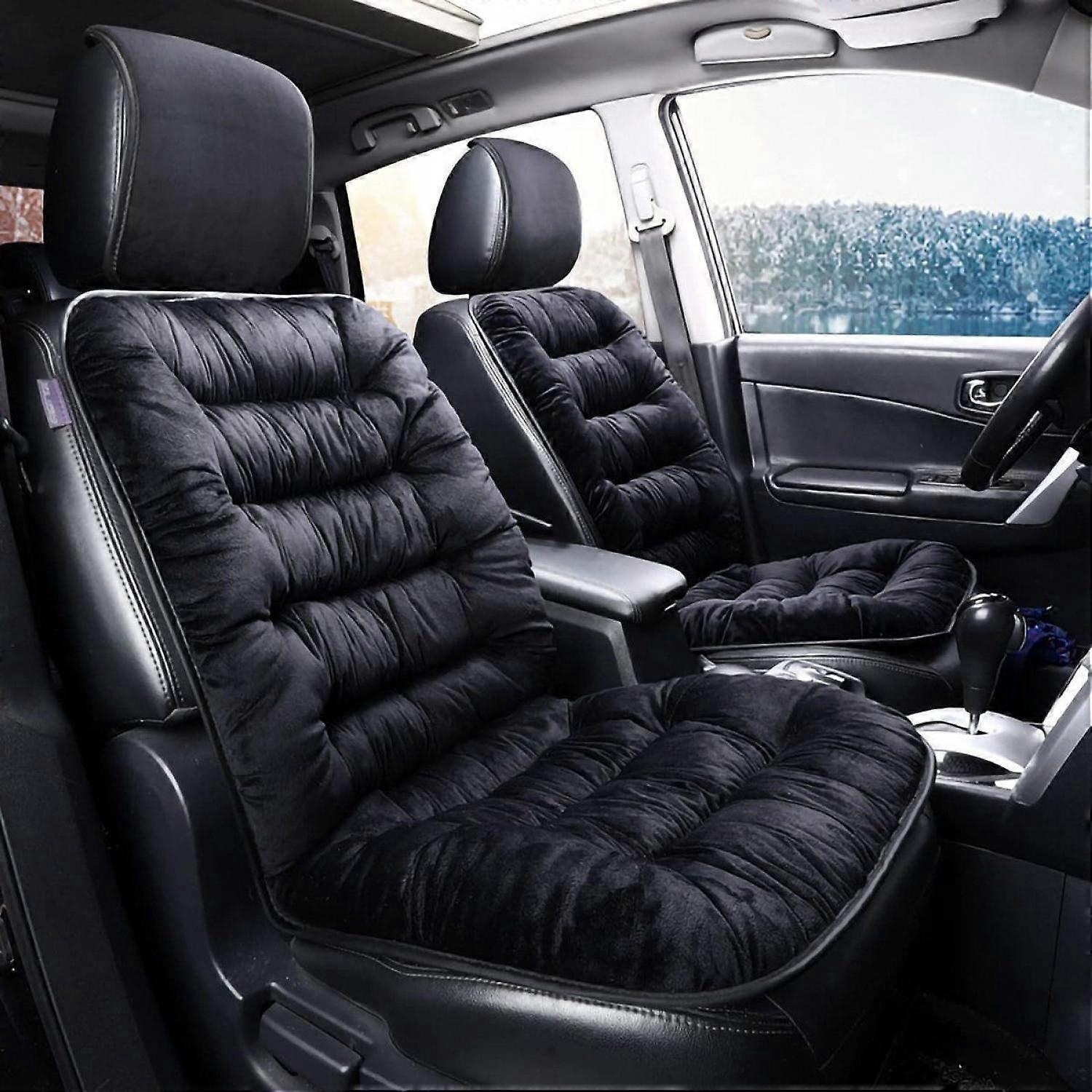 Black warm plush car seat cover, universal fit for all vehicles