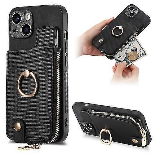 متوافق مع Iphone 15 Cross Leather Ring عمودي سحاب محفظة خلفية جراب الهاتف المحمول