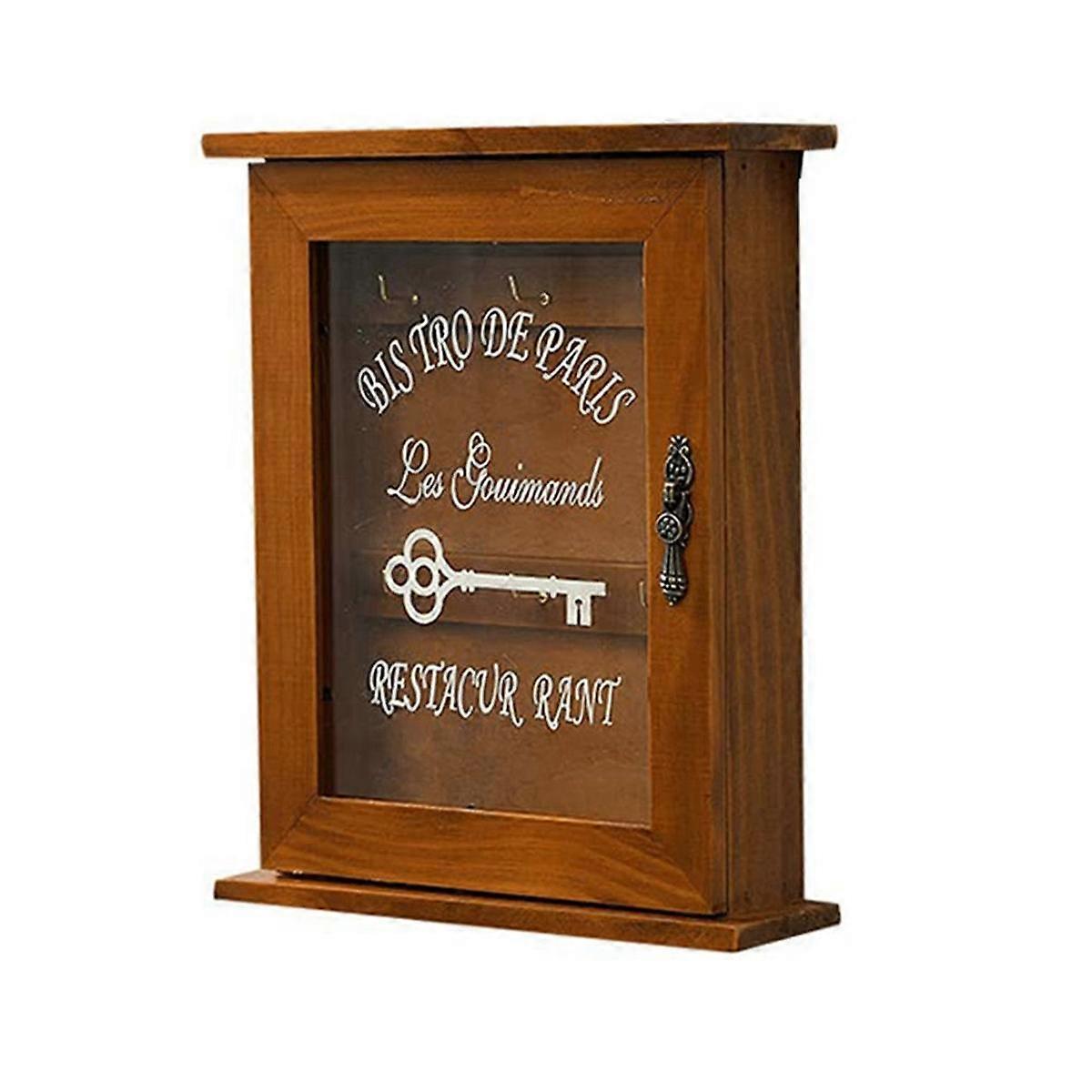 Wooden Key Box, Retro, Wall, Key Cabinet with Magnetic Door, Durable Solid Wood Storage with 6 Hook