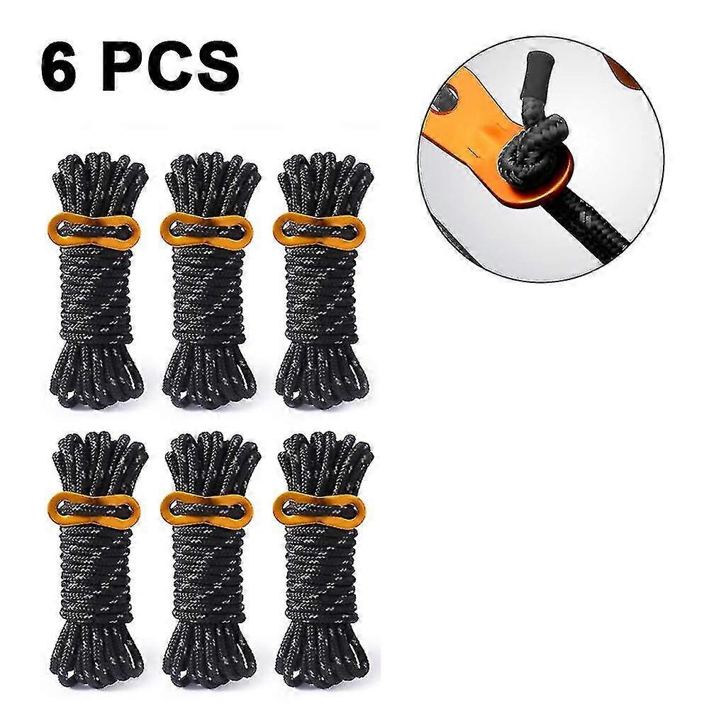 6 Pack Reflective 4mm Tent Cords Ultralight Camp Ropes