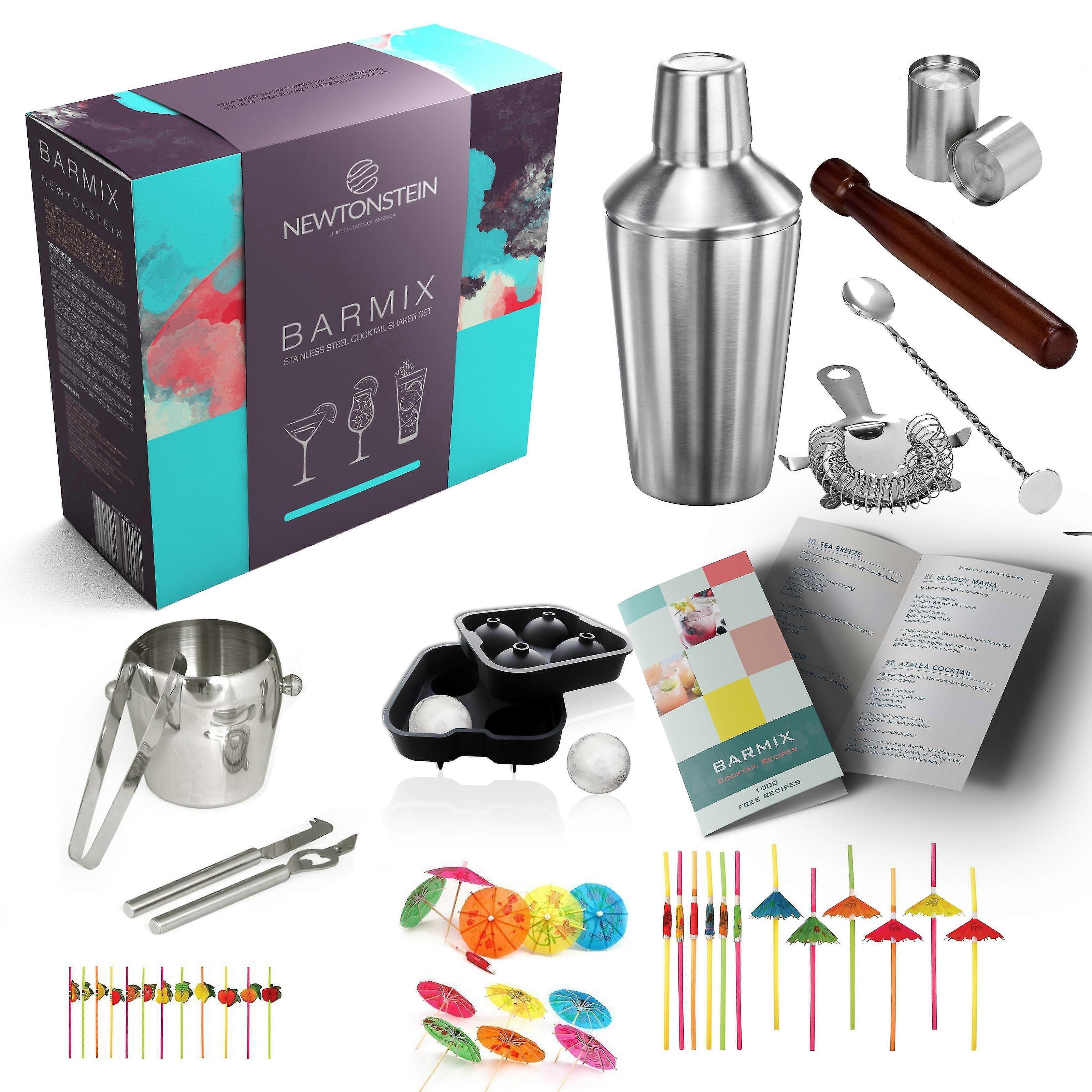 EVAGO 56pcs Stainless Steel Cocktail Shaker Set - 750 Ml Shaker Cup Strainer Twisted Mixing Bar Spoon 25ml + 50ml Measuring Cups A Jiggle