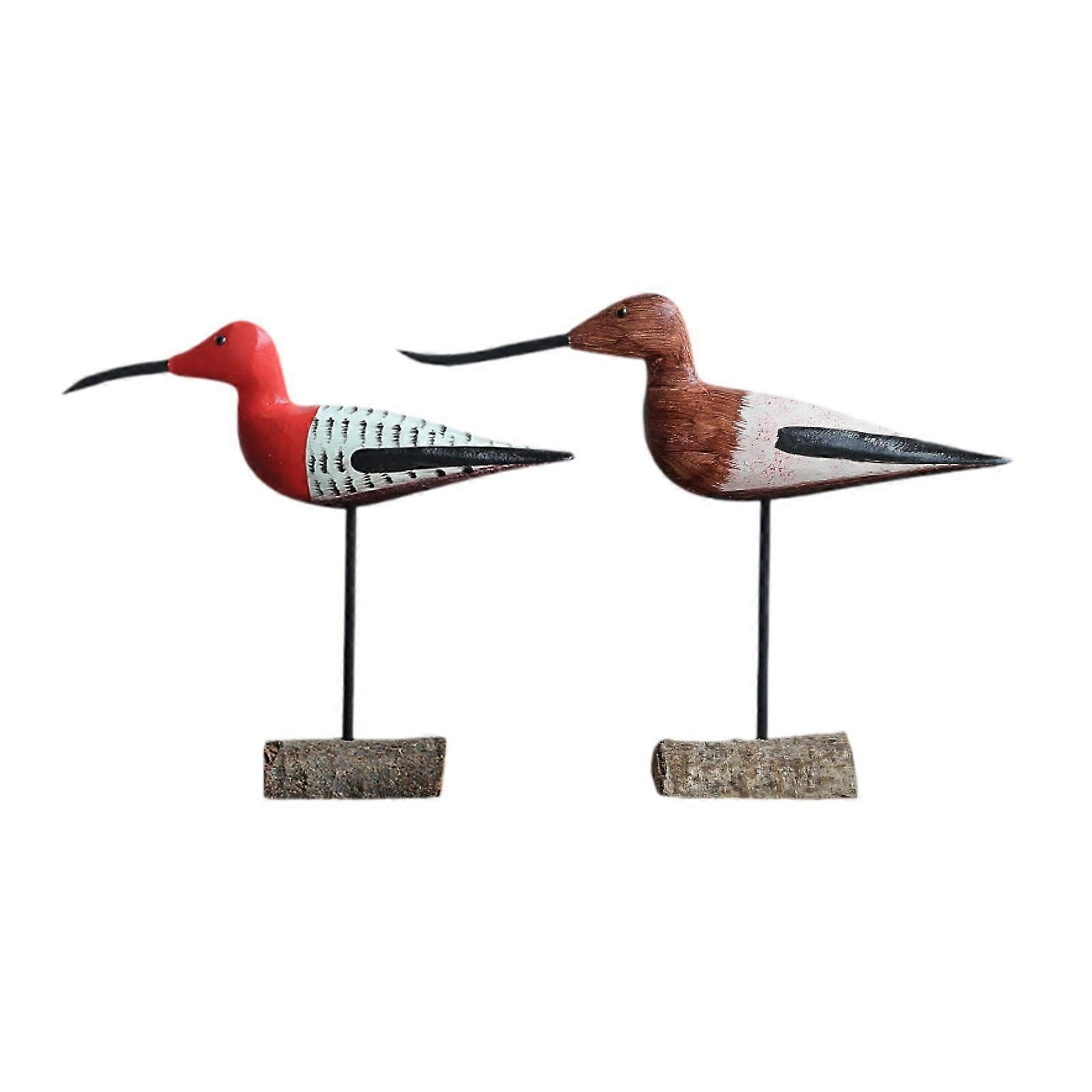 2Pcs Wood Long Billed Bird Statue Rustic for Cafe Bar Hotels Decor Versatile