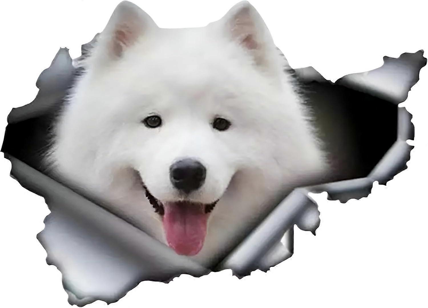 Autocolant auto Samoyed 15cm (5.9inch) Autocolant reflectorizant Samoyed alb Câine de companie Amuzant 3D Rupt Autocolant auto alb Samoyed Autocolant