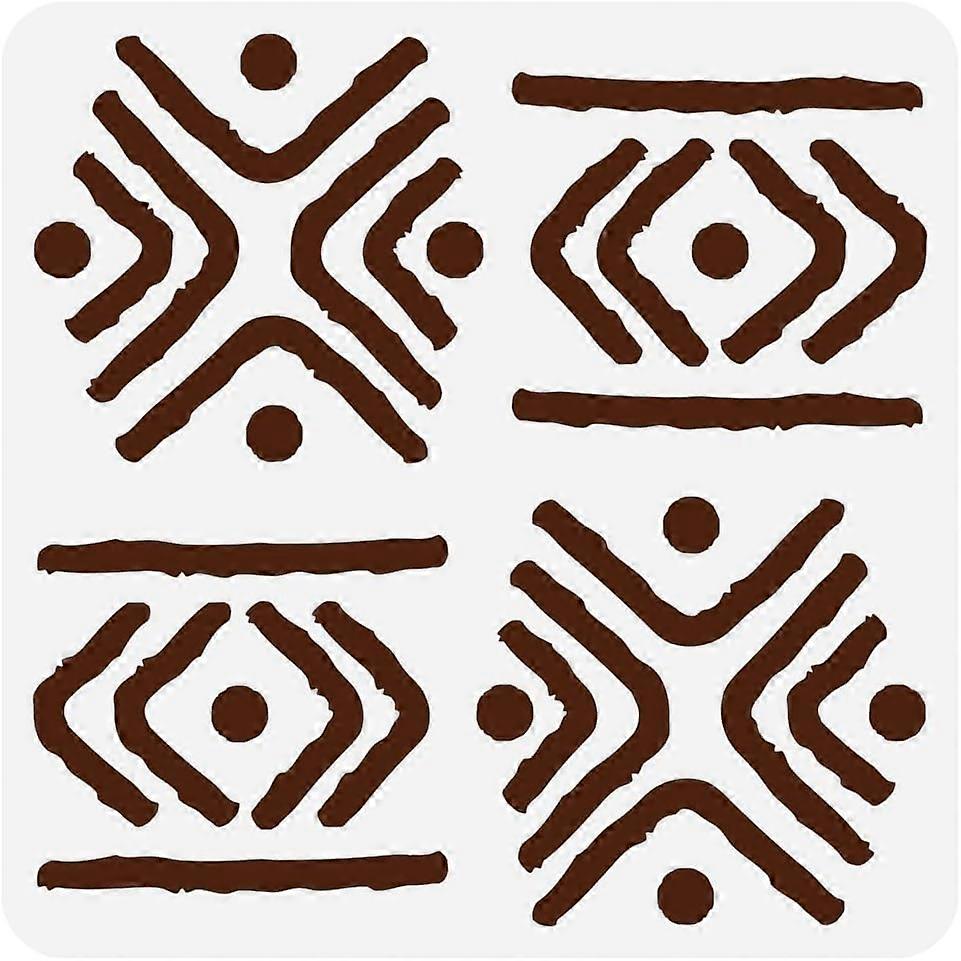 Kuba Repeat Pattern Painting Large Stencil 11.8x11.8" PET Tribal Pattern Drawing Big Stencil Reusable Tribal Themes Spraying Stencil Hollow Out Decora