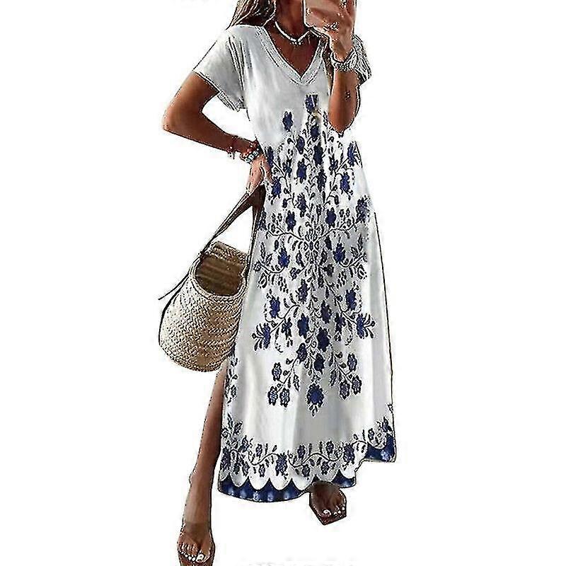 Bayan Elbise Boho Çiçekli Elbise Bayan Boho Çiçek Gevşek Uzun Sundress Yaz Rahat Kaftan Maxi Elbise Çok Renkli Opsiyonel