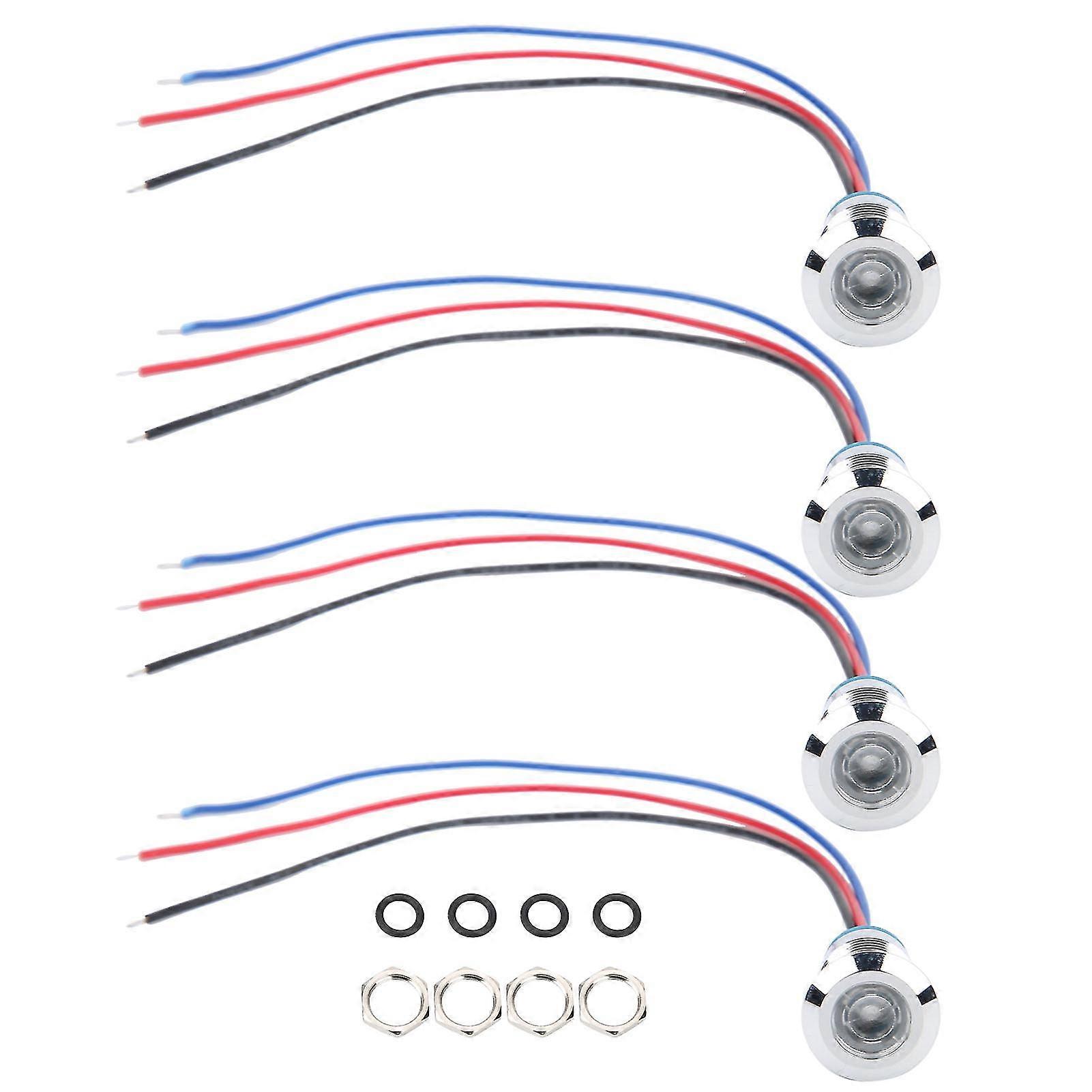 12mm Waterproof LED Indicator Light Set - Red and Blue, 110-220V