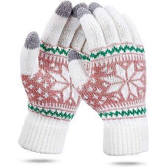 WJTG Frauen Strickhandschuhe Touchscreen Winter Schnee Blume Druck Warme Fäustlinge UnisexJ