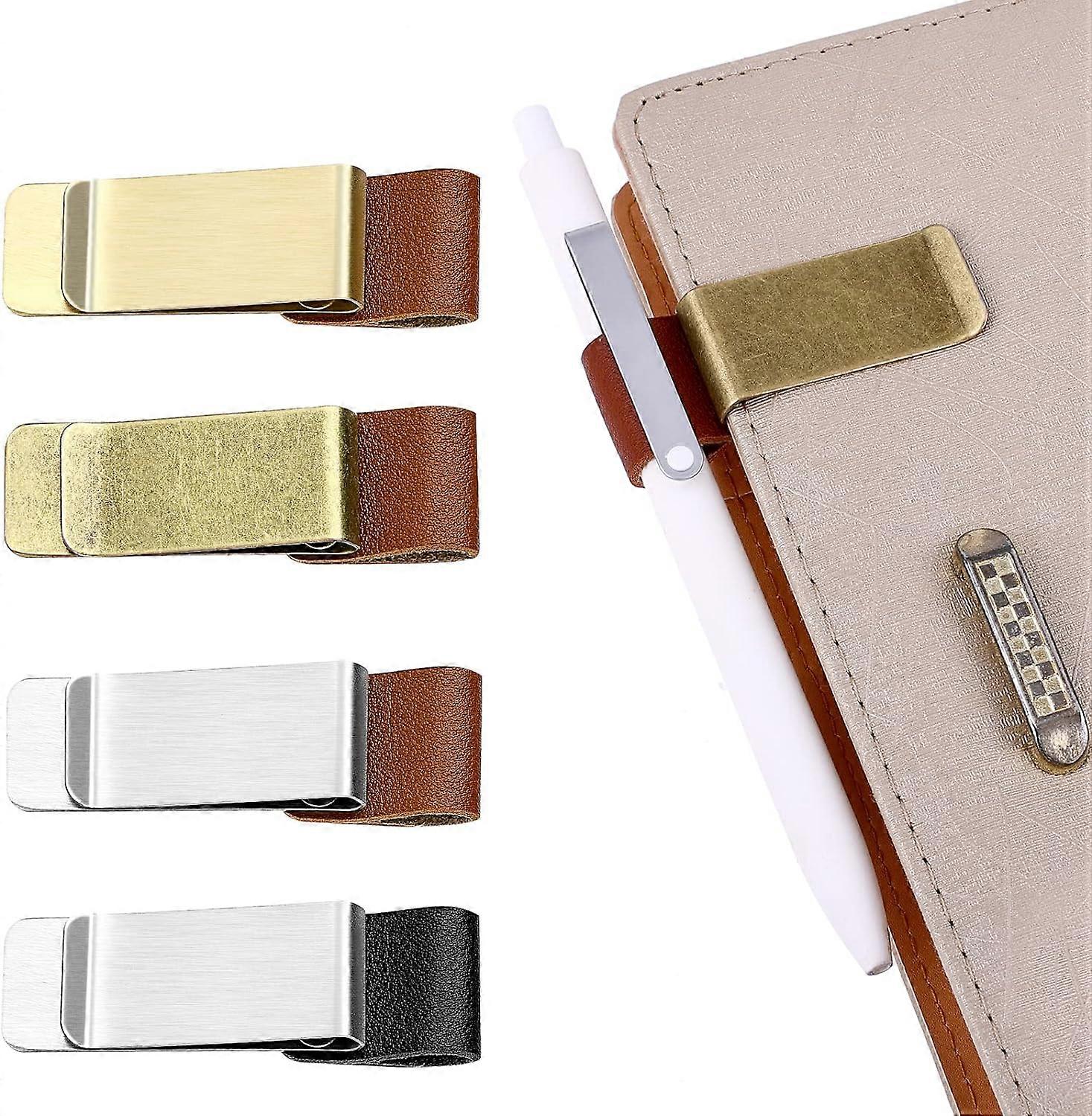Pen Loop Holder, 4Pcs PU Leather Retro Notebook Pen Holder Pen Loop with Clips for Journal Notebook Planner Clipboard Office Pocket,Fit Most Pen Size