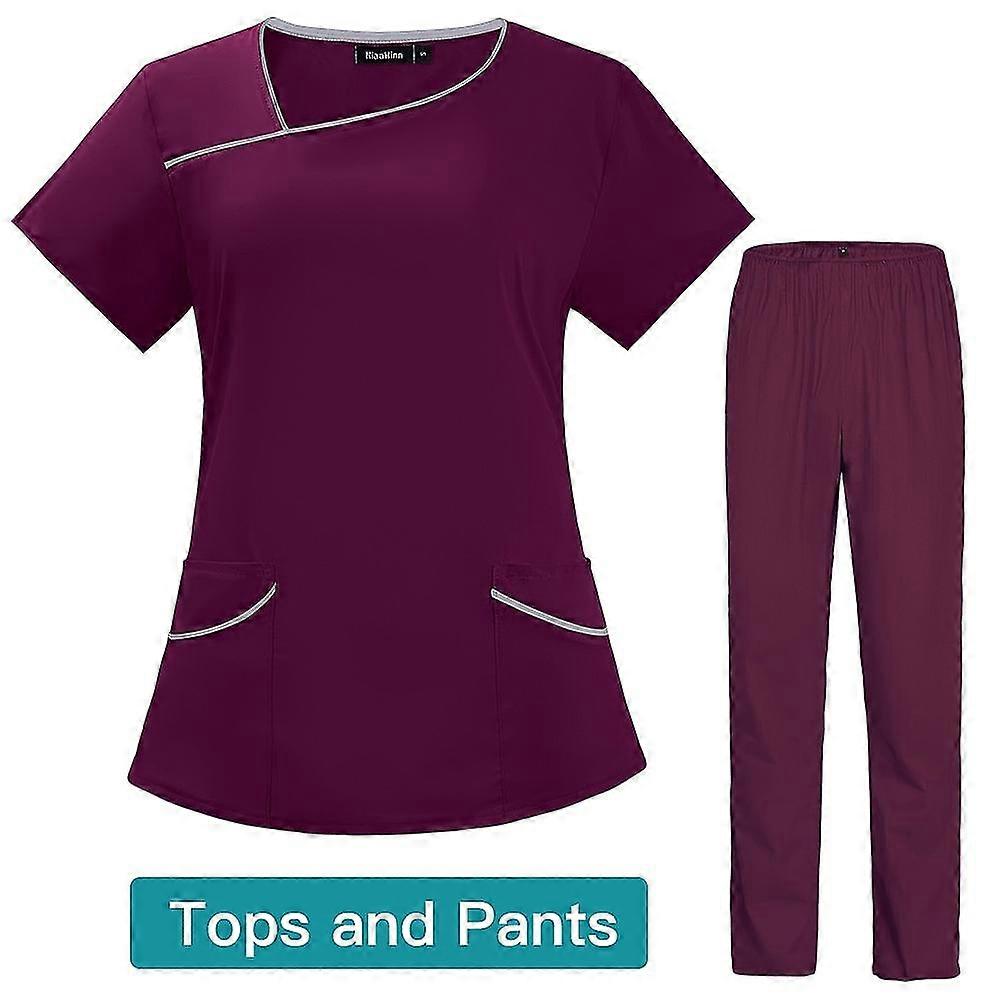 Wholesale Women'S Scrub Clothing Sets Medical Scrubs Suit Nursing Uniform For Women Medical Nurse Scrub Sets Medical Accessoriesburgundy