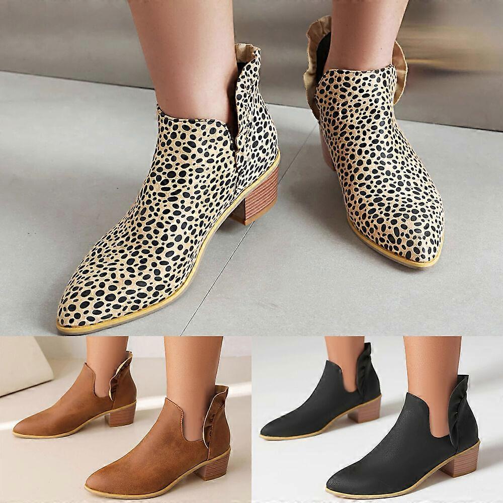 Ladies Simple Solid Color Comfortable Chunky Heel Womens Winter Boots Wide Width