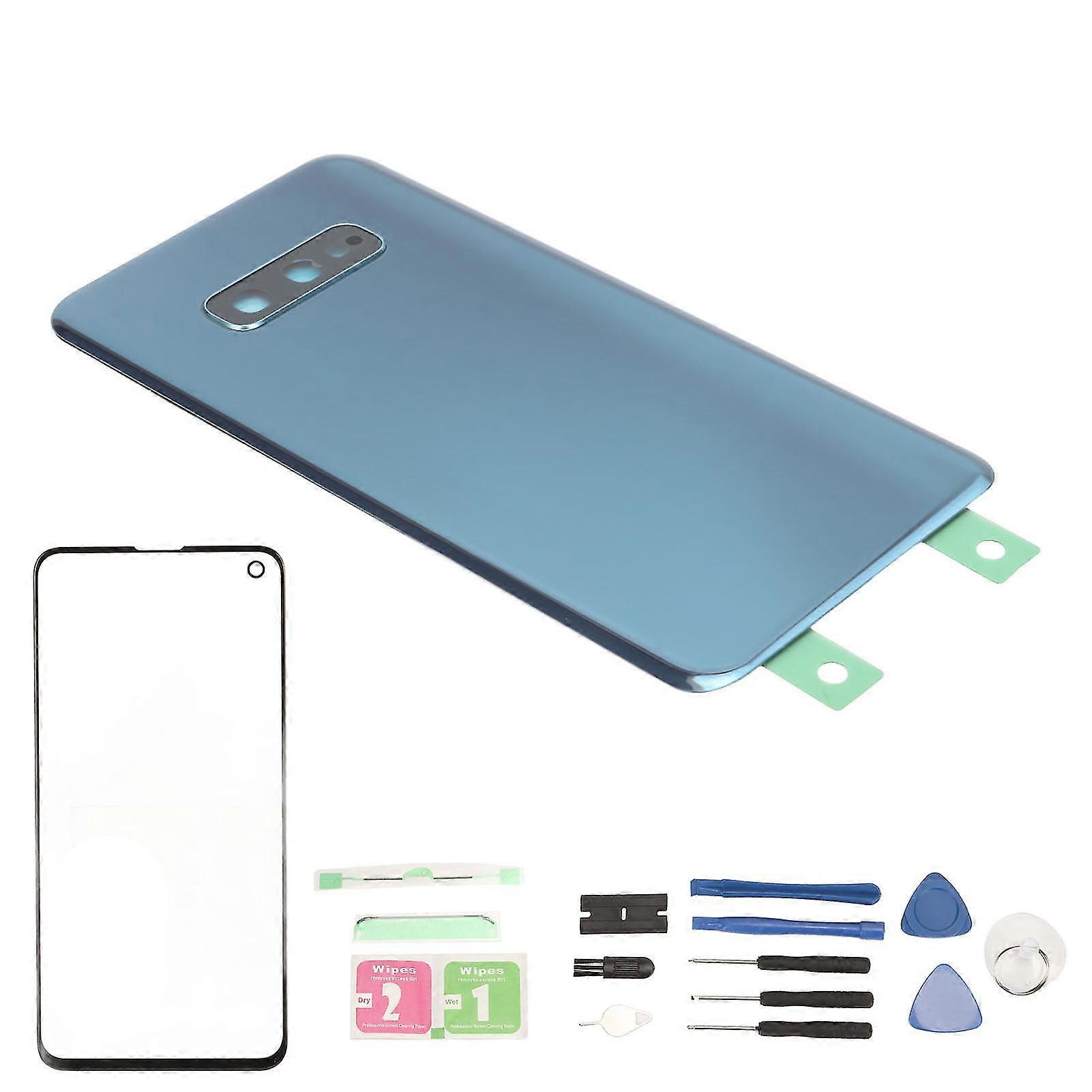 Galaxy S10e Dış Cam Ekran ve Arka Kapak Değiştirme Kiti - Önceden Takılmış Bantlar ve Onarım Araçları ile Mavi