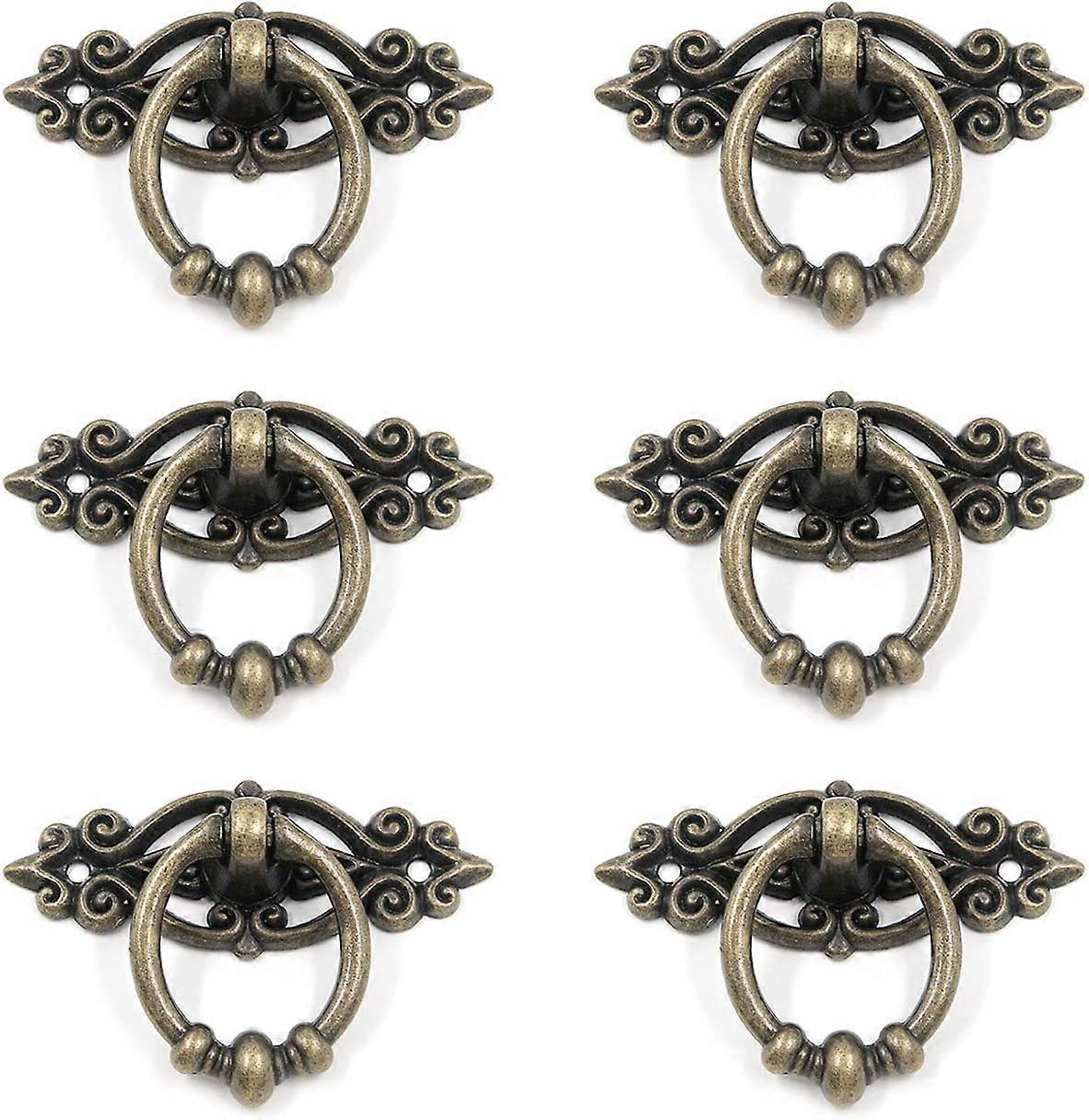 6pcs Antique Bronze Tone Dressing Table Pulls Cabinet Drawer Pull Ring Pulls Antique Pull Knobs