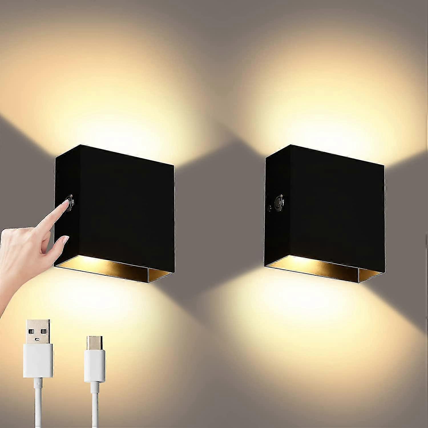 2pcs luces de pared regulables, recargables de luz de pared Touch Up Down W
