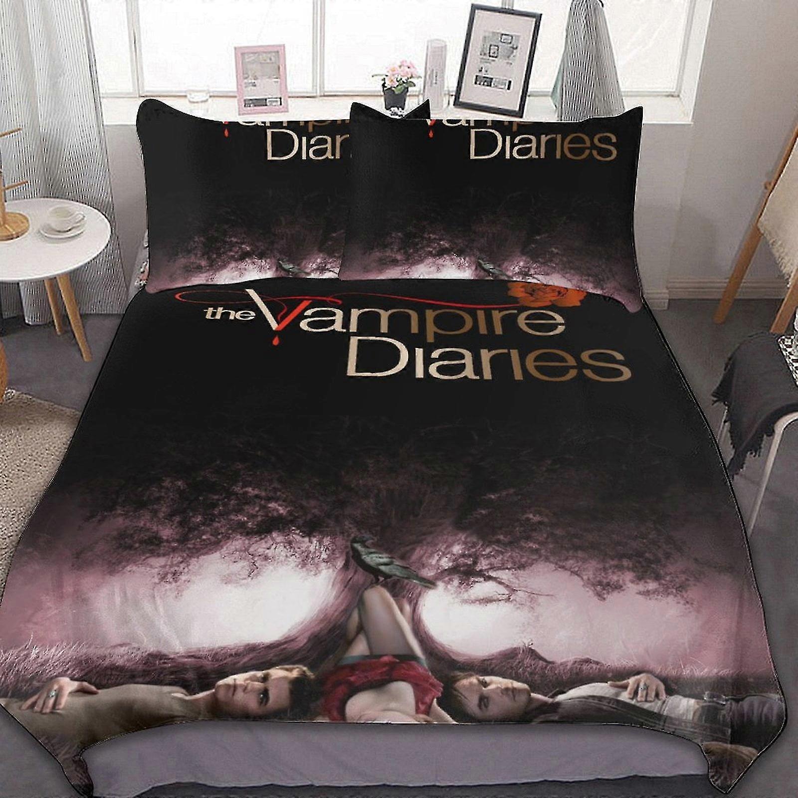 o5723 Lençóis The Vampire Diaries Capa de Edredom de Cama Conjuntos de Cama de Microfibra Impresso em 3D Conjuntos de Edredom Leve de 3 Peças, 1 Capa de Edredom e 2 Travesseiros