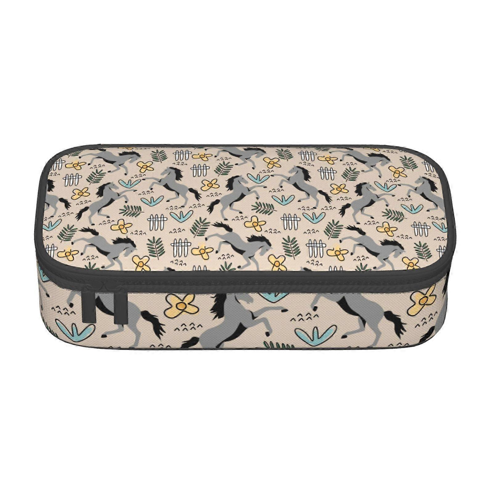 الكرتون الحصان وزهرة نمط قلم رصاص القضية سعة كبيرة قلم رصاص الحقيبة ماكياج حقيبة مكتب اللوازم القرطاسية قلم رصاص مربع مع سستة