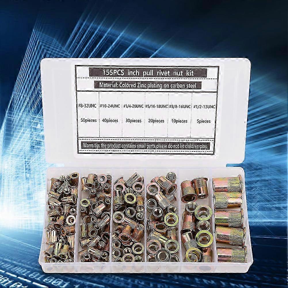 Colored Zinc Plating Carbon Steel Rivet Nuts 155pcs Box Rust Proof Insert Nuts