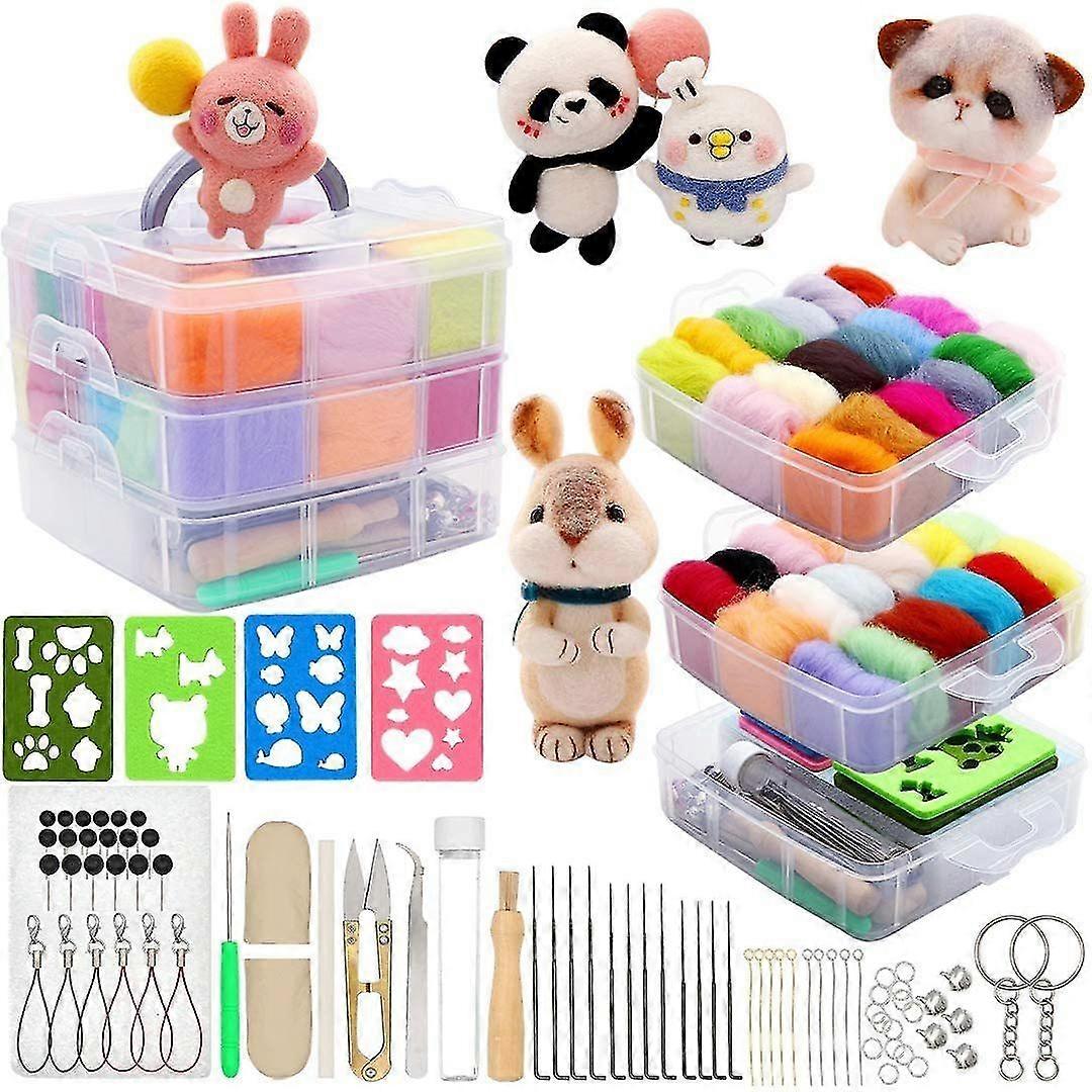 Kit di aghi per feltro di lana, set da 36 colori, strumento regalo, materiale per roving, completo di pezzi, strumento da 109 fibre di partenza