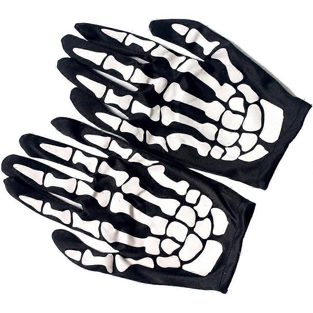 Short Skeleton Bone Cosplay Gloves Halloween Ghost Costume Black