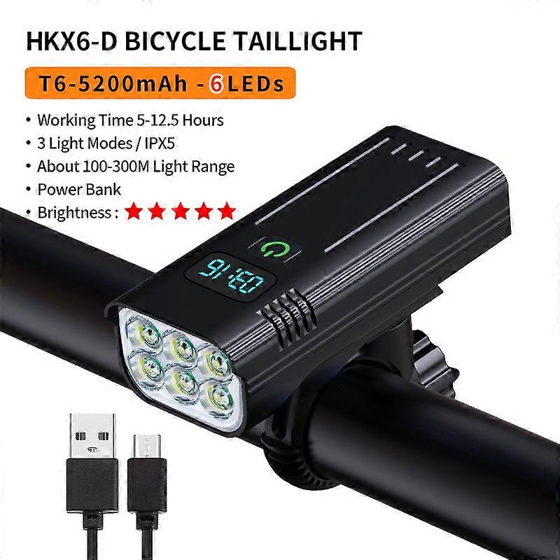 Bicycle Light 12 LEDs with Battery Indicator Max 5000LM USB Rechargeable Rainproof Type C MTB Bike Light Set 10000mAh Flashlight