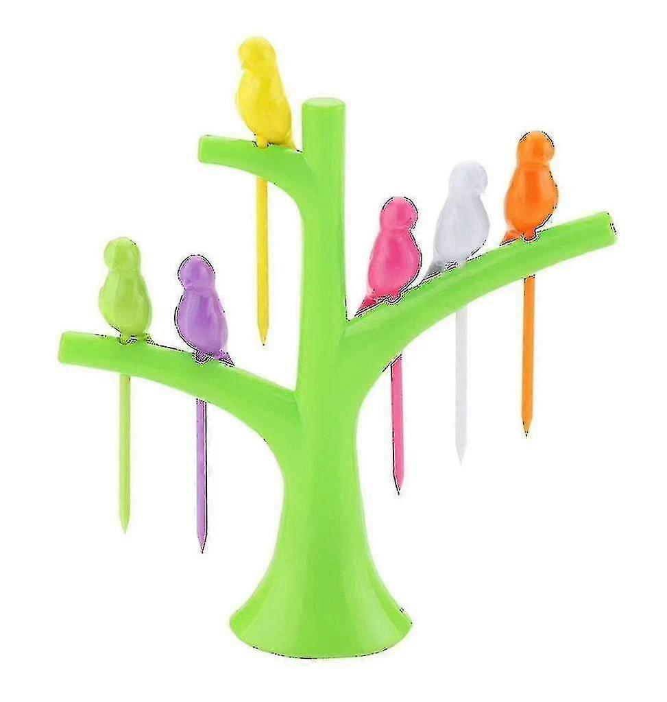 Dinnerware Sets Food Picks Tree Birds Design Plastic Fruit Forkgreenwhite2sets