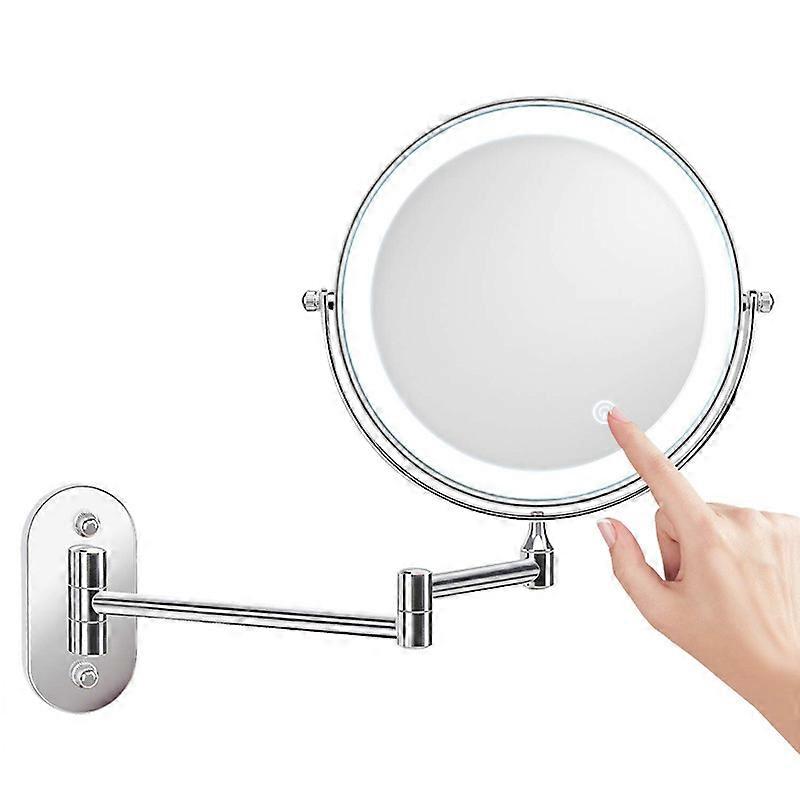 8 Inch LED Makeup Mirrors Wall Mounted Lighted Magnifying Mirror, 1x/10x Magnification USB Charging, 360 Extendable Swivel, for Bathrooms and Homes