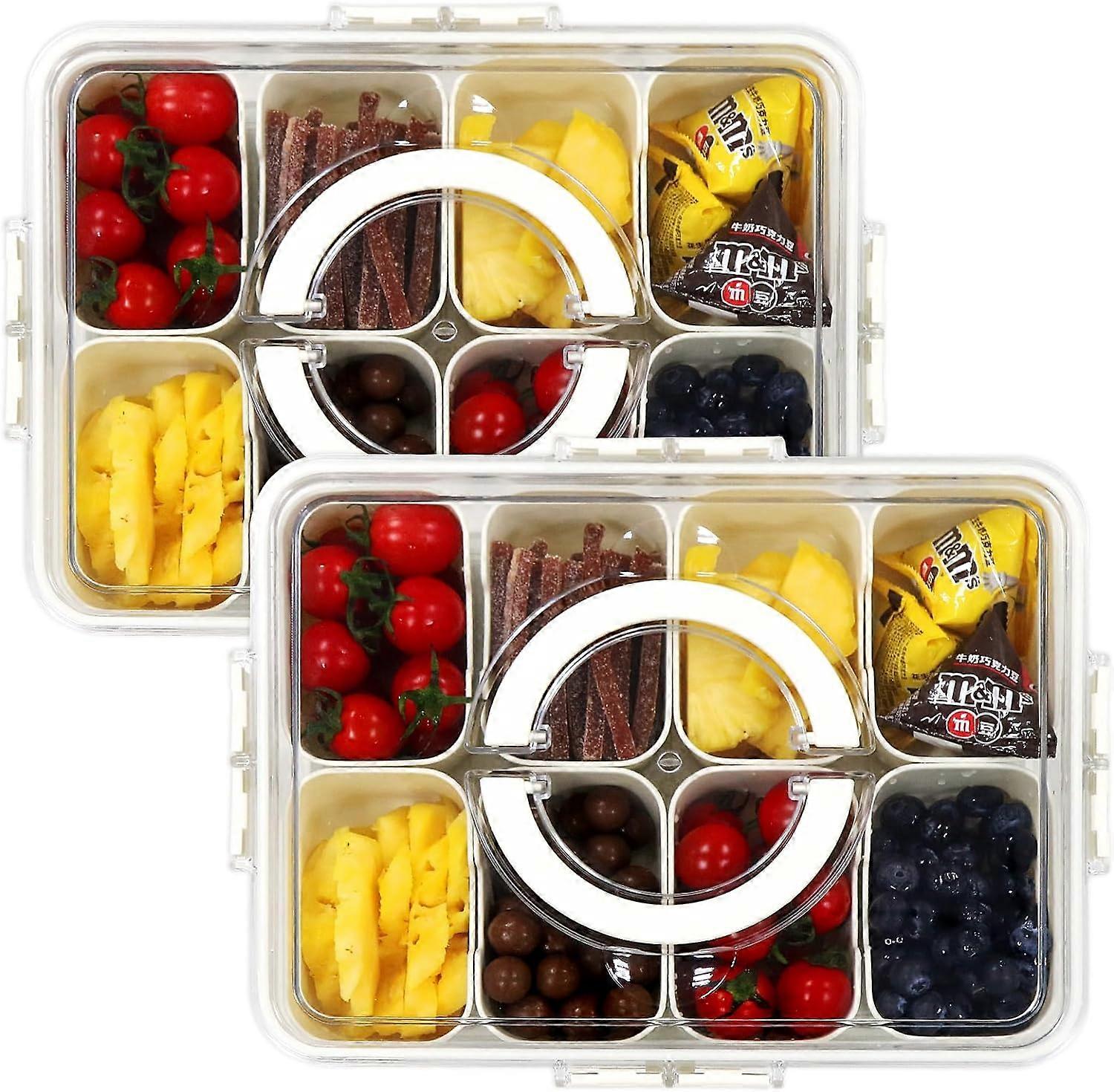 Snackle Box Container 2pack-Divided Serving Tray with Lid and Handle,Heavy Duty Snack box with 8 Compartment For Party,travel,beach,Picnic,Tackle Box 