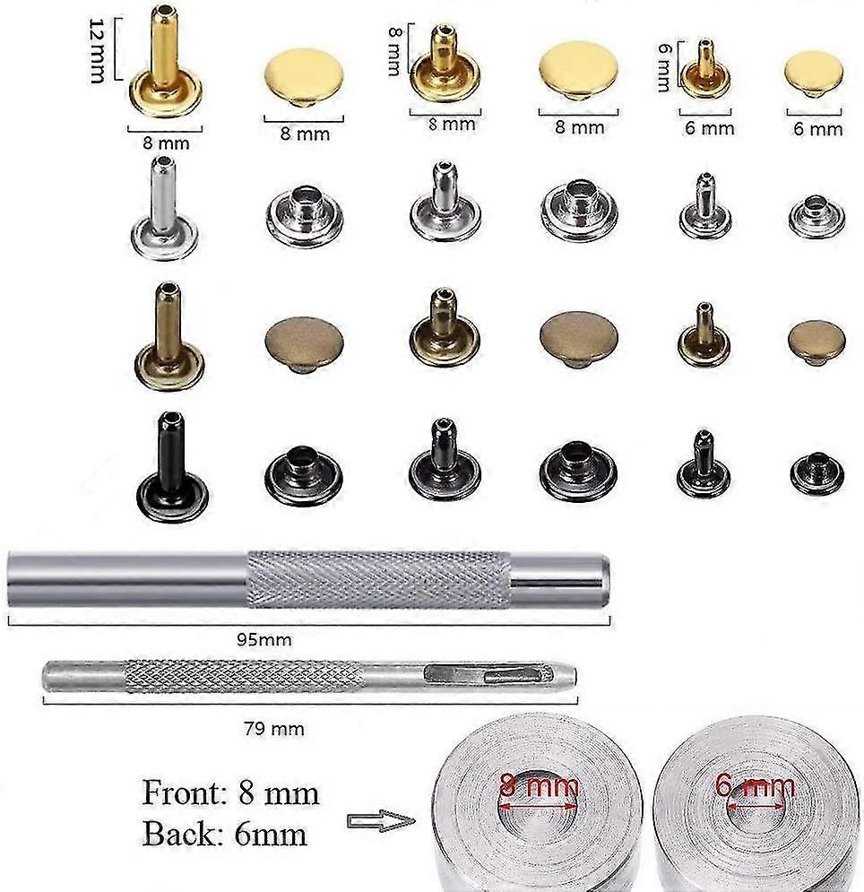 300 Piece Leather Rivet Double Cap Rivet Set with 3 Piece Fixing Tool Set