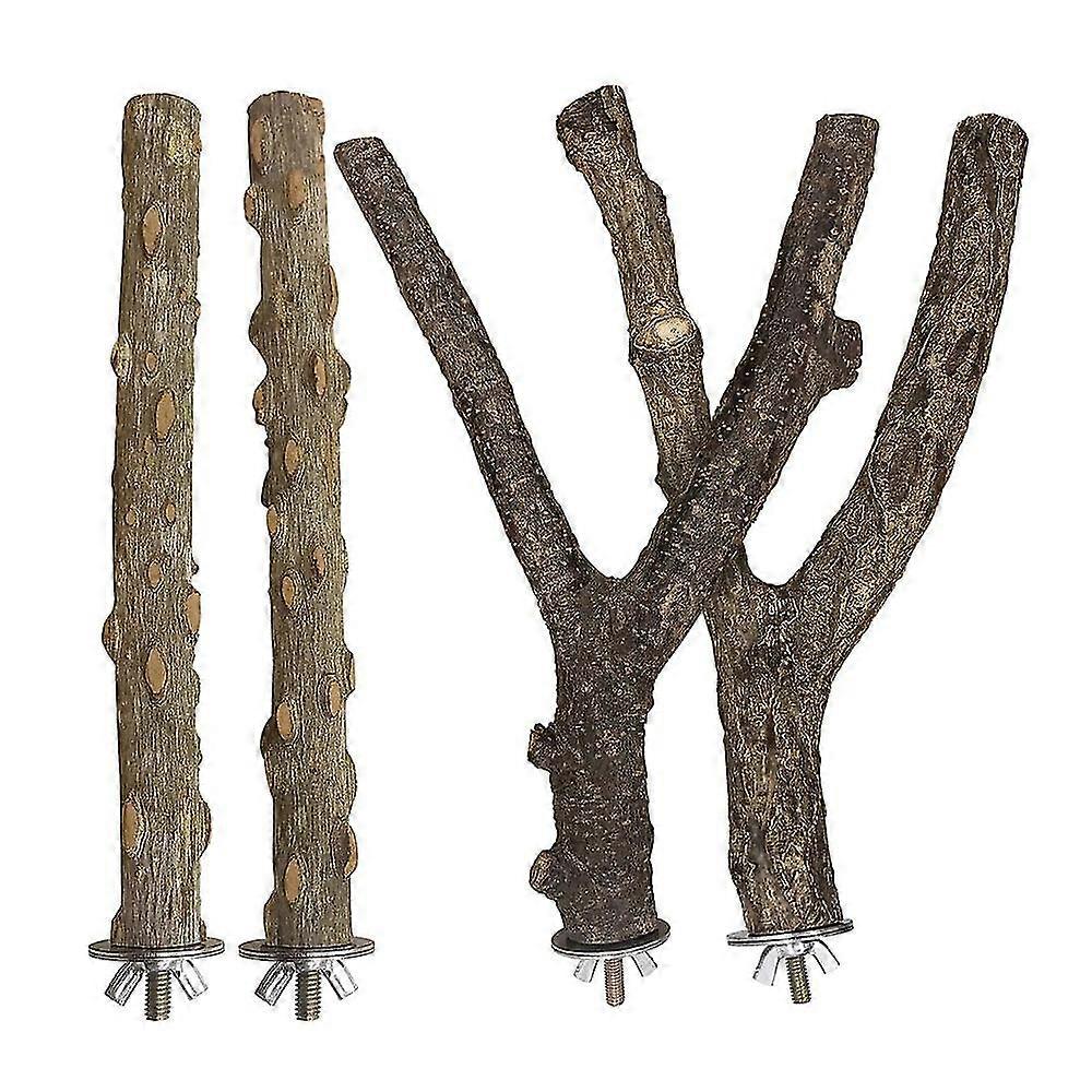 Natural Wood Bird Perch Stand, Hanging Multi Branch Perch For Parrots